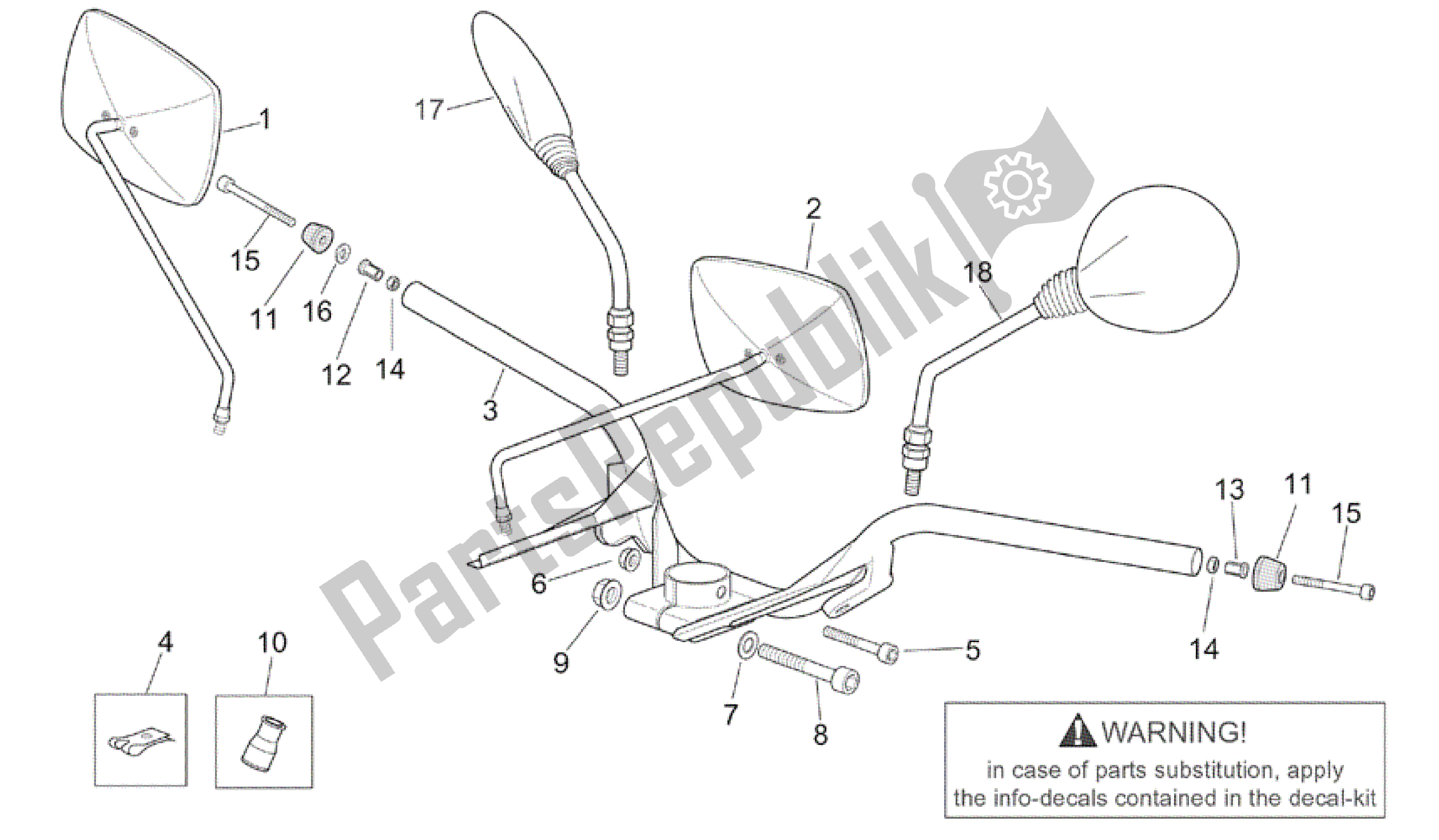 All parts for the Handlebar of the Aprilia Scarabeo 125 1999 - 2004