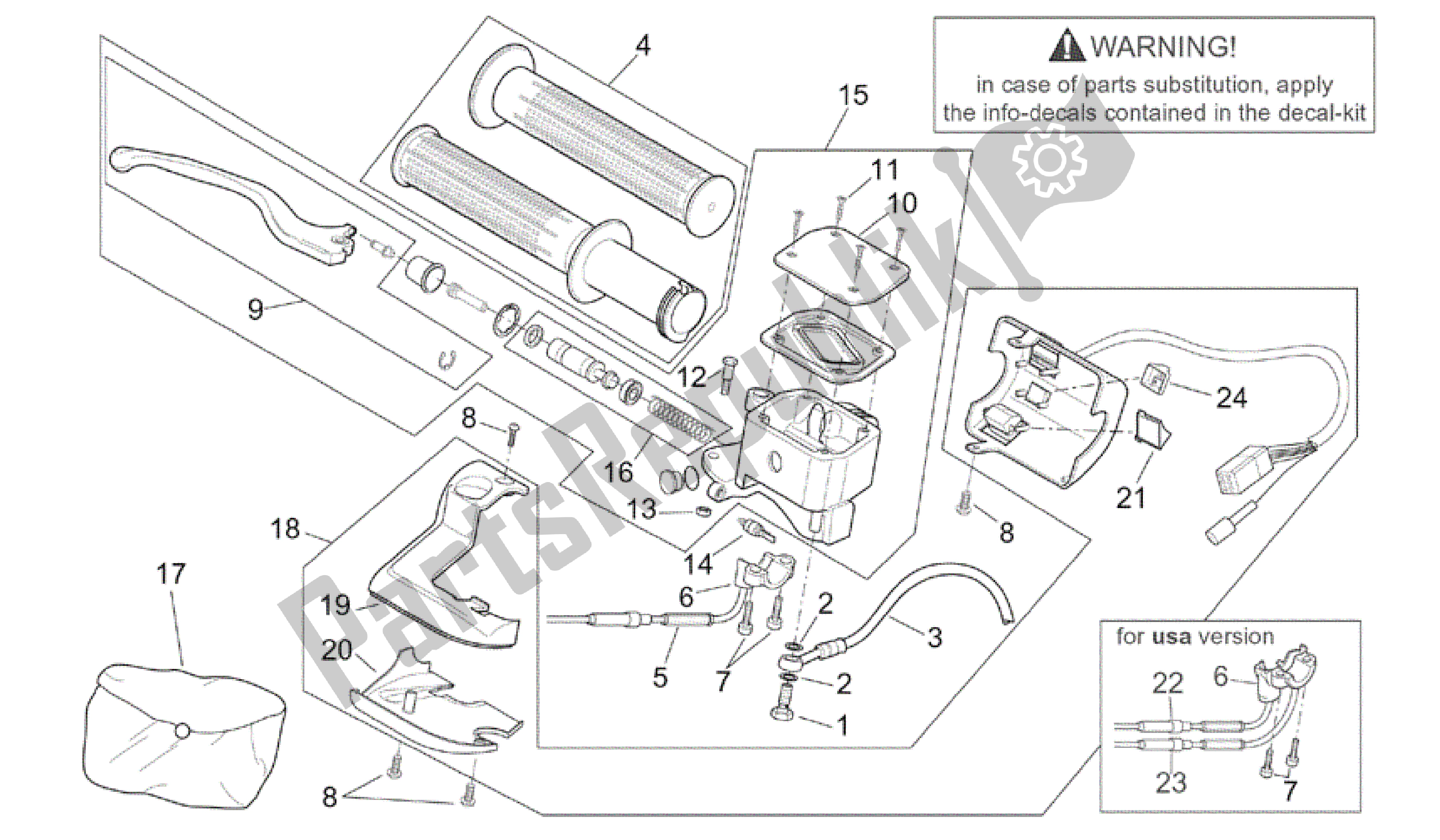 Alle onderdelen voor de Rh Controles van de Aprilia Scarabeo 125 1999 - 2004