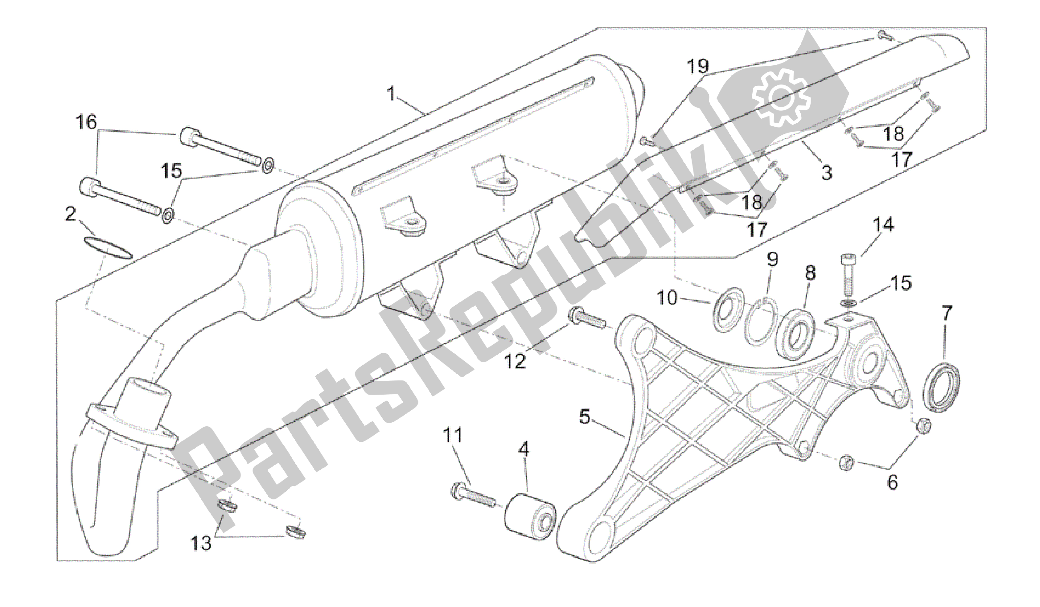 All parts for the Exhaust Unit of the Aprilia Scarabeo 125 1999 - 2004