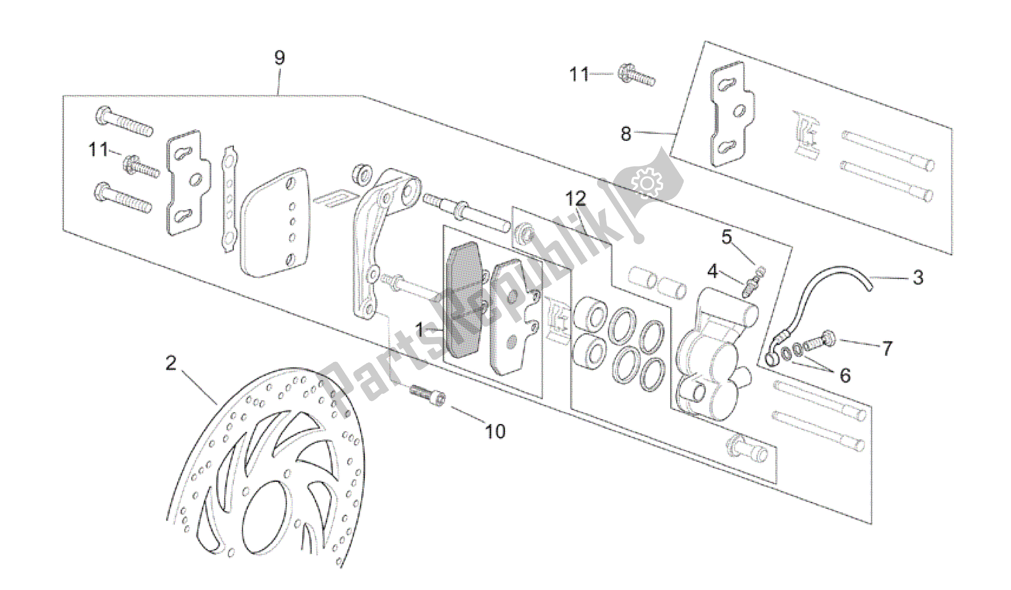 Todas as partes de Compasso De Calibre Frontal do Aprilia Scarabeo 150 1999 - 2004