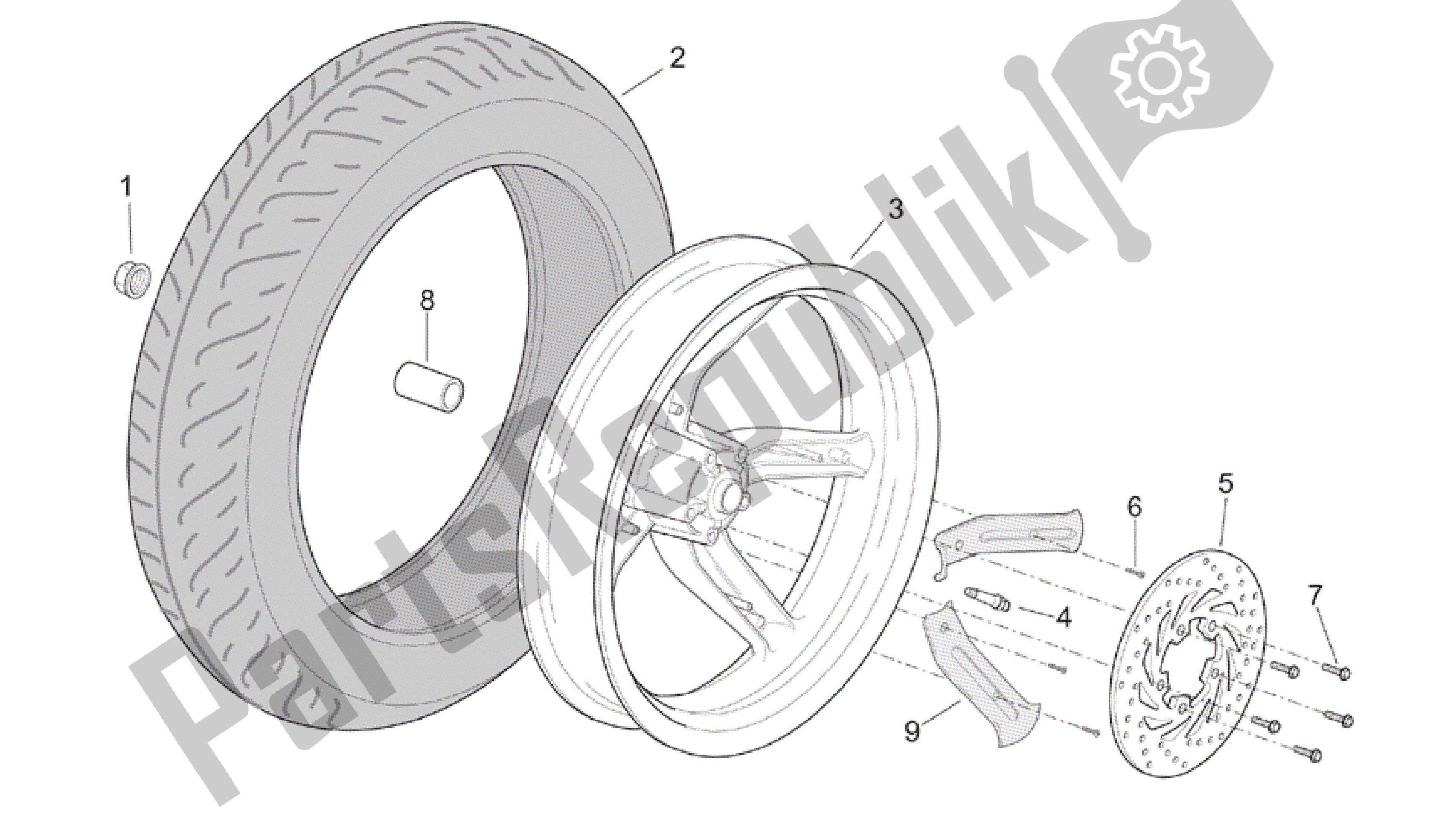 All parts for the Rear Wheel of the Aprilia Scarabeo 150 1999 - 2004