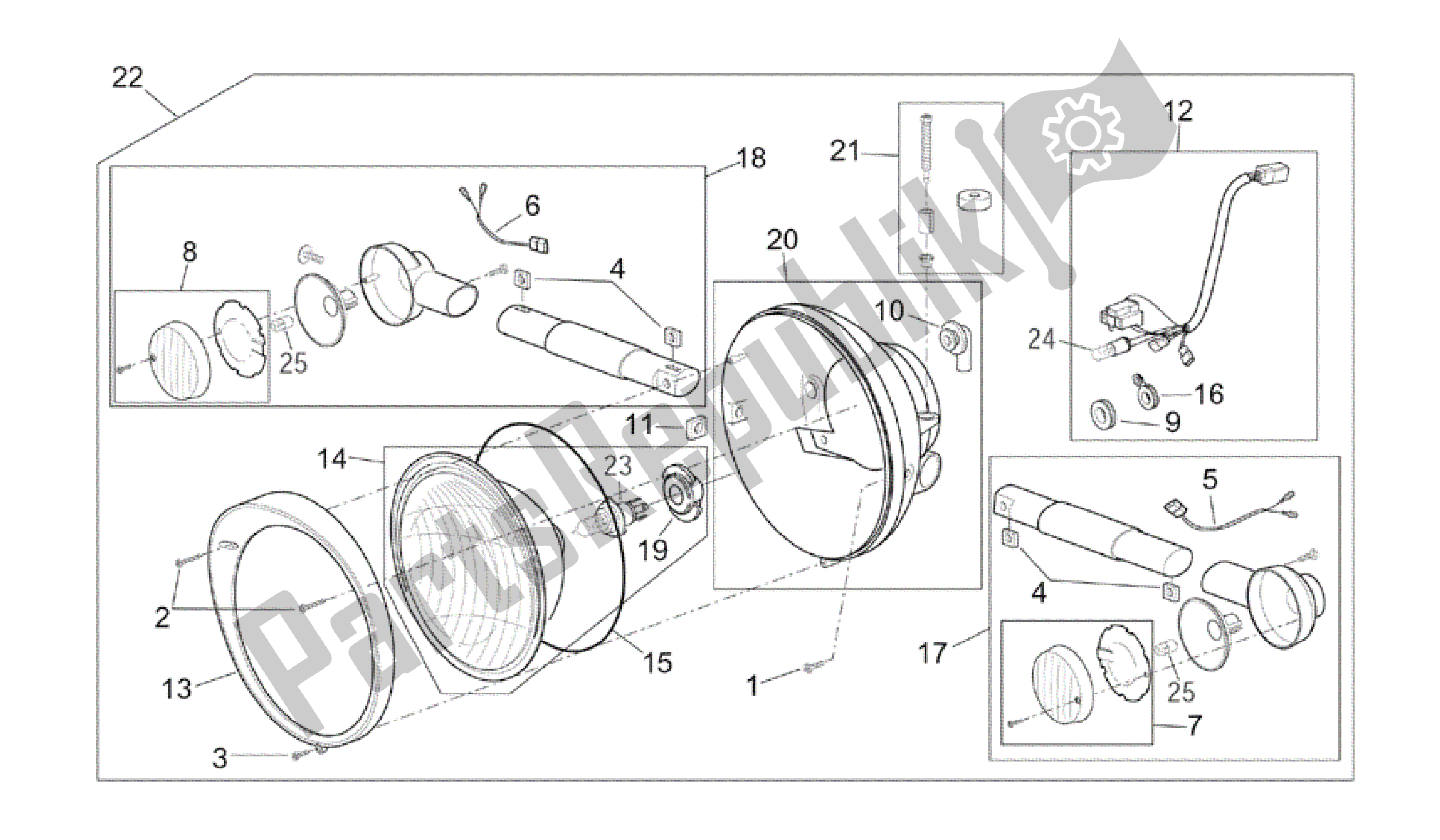 All parts for the Headlight of the Aprilia Scarabeo 150 1999 - 2004