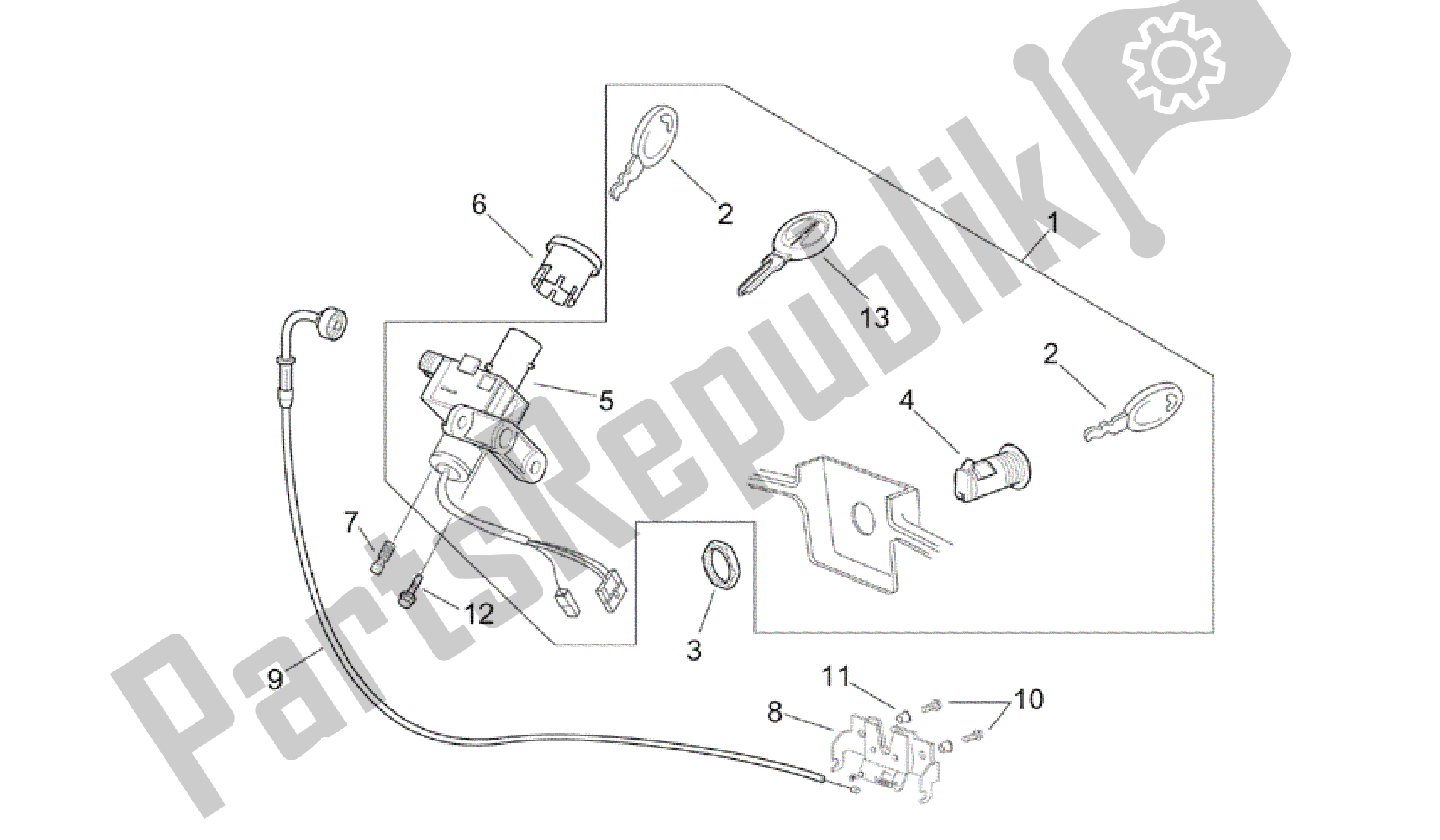 Toutes les pièces pour le Kit De Matériel De Verrouillage du Aprilia Scarabeo 150 1999 - 2004