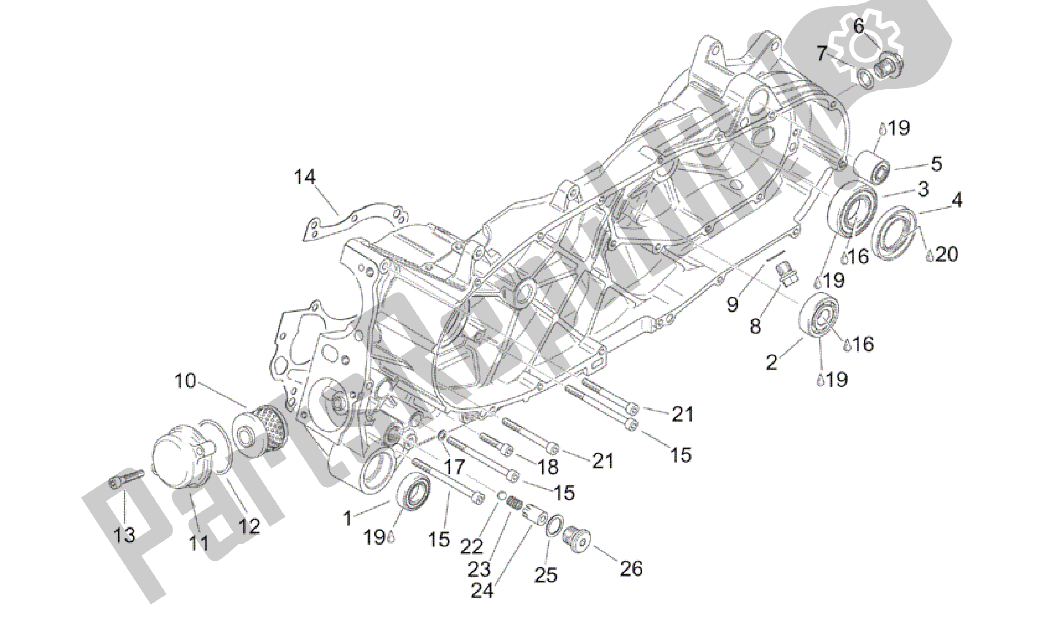 Alle onderdelen voor de Centrale Semi-carter van de Aprilia Scarabeo 150 1999 - 2004