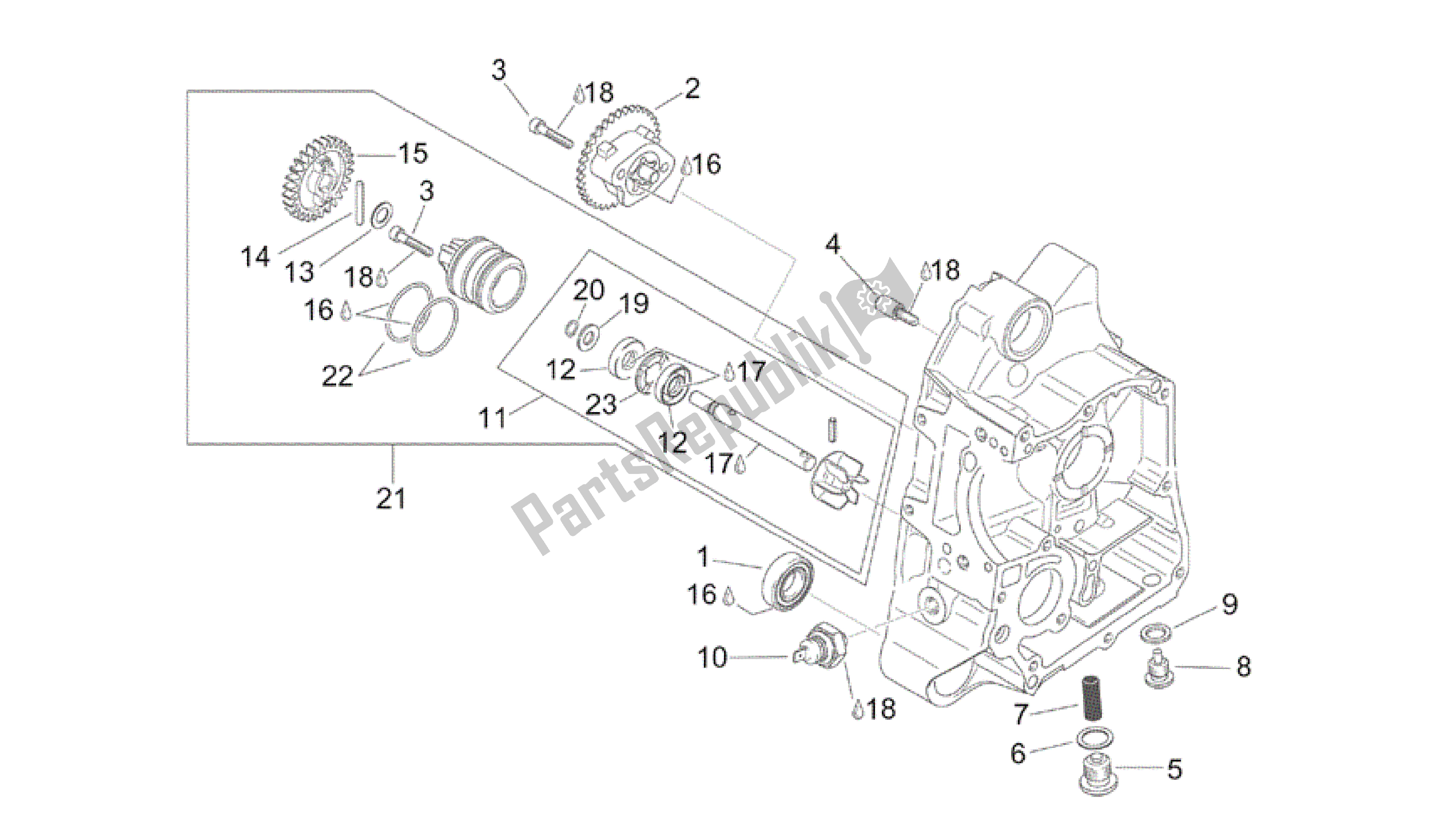 Alle Teile für das Rh Halbkurbelgehäuse des Aprilia Scarabeo 150 1999 - 2004