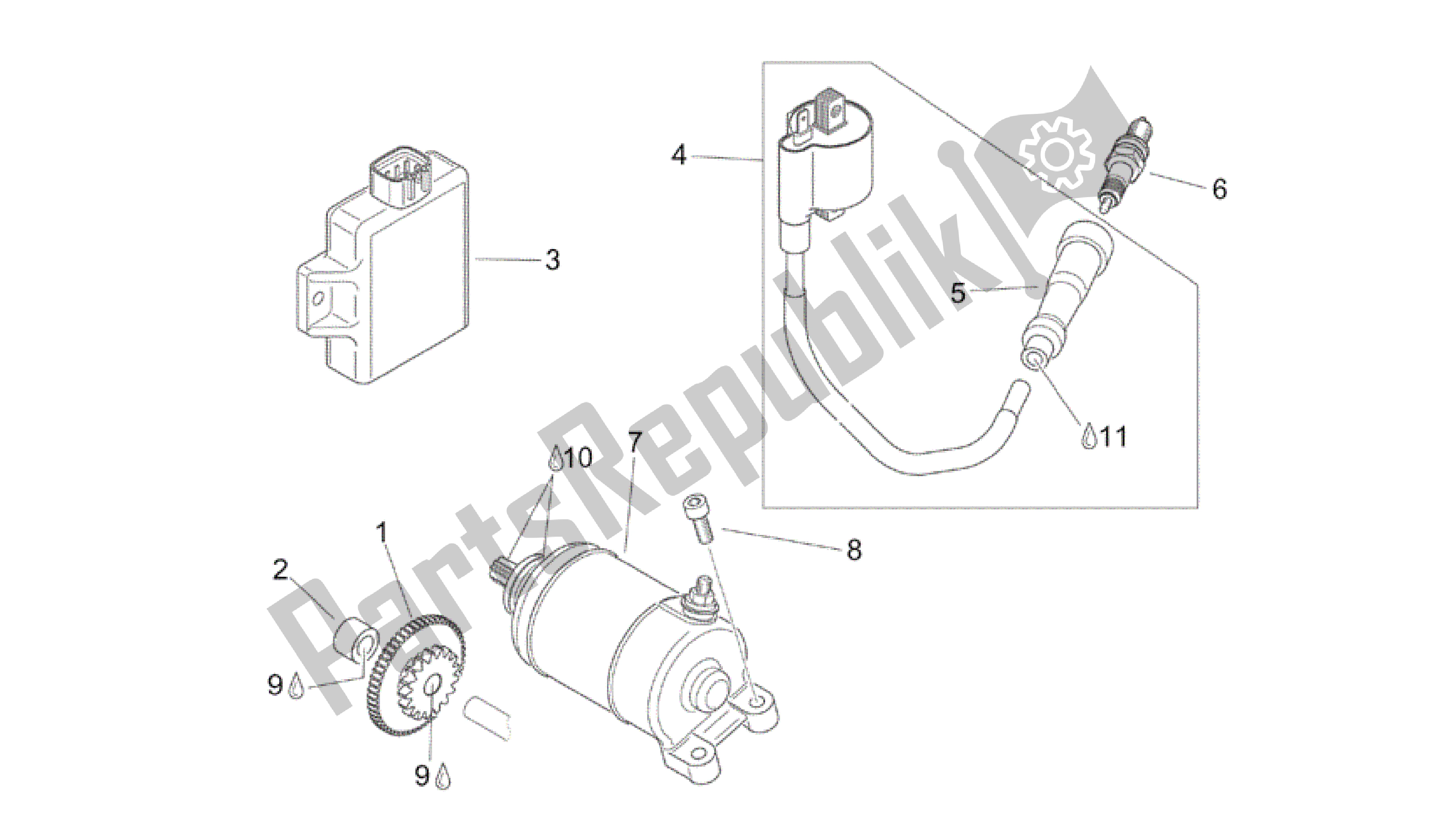 Alle onderdelen voor de Startmotor van de Aprilia Scarabeo 150 1999 - 2004