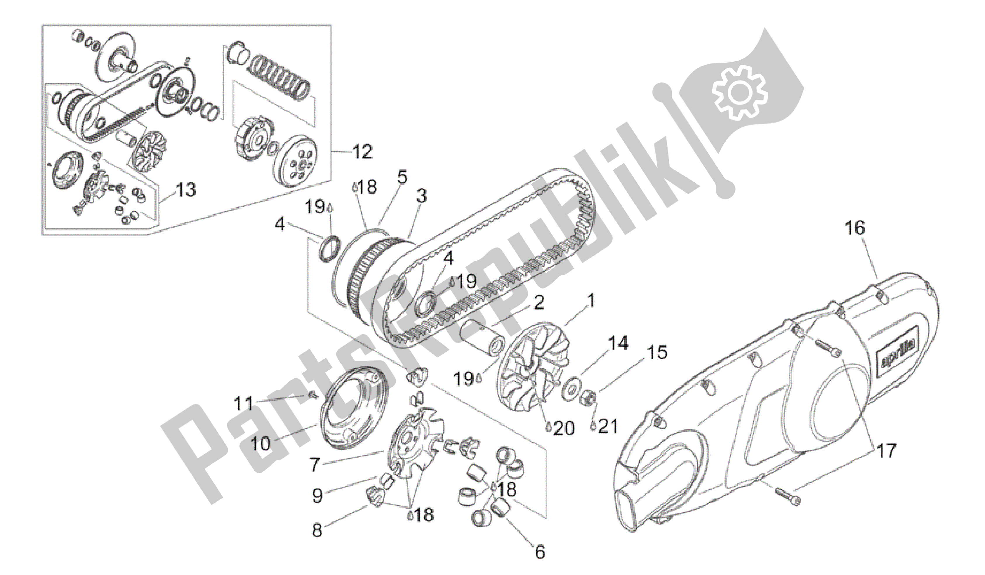 All parts for the Variator - Primary Drive of the Aprilia Scarabeo 150 1999 - 2004