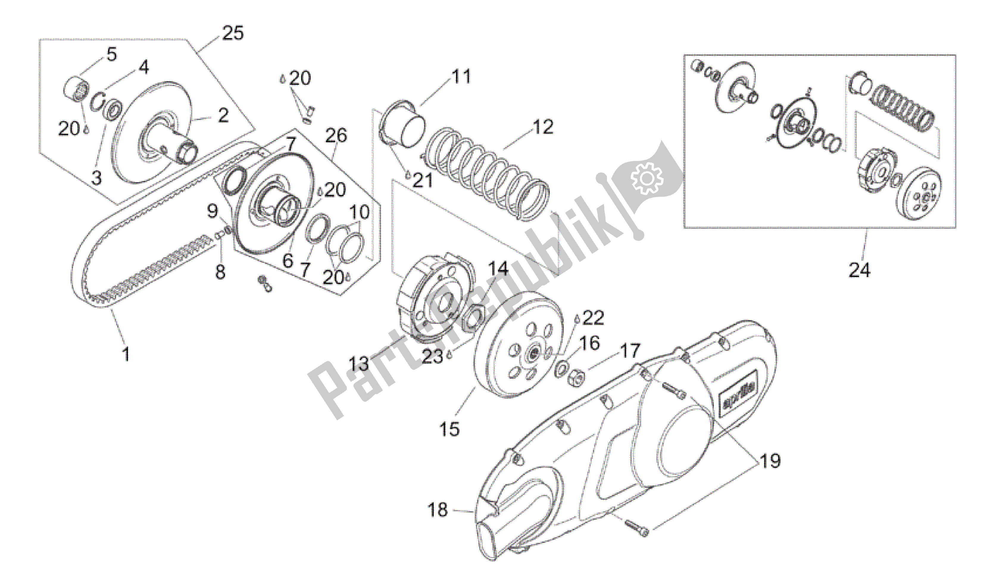 All parts for the Pulley Assy., Driven of the Aprilia Scarabeo 150 1999 - 2004