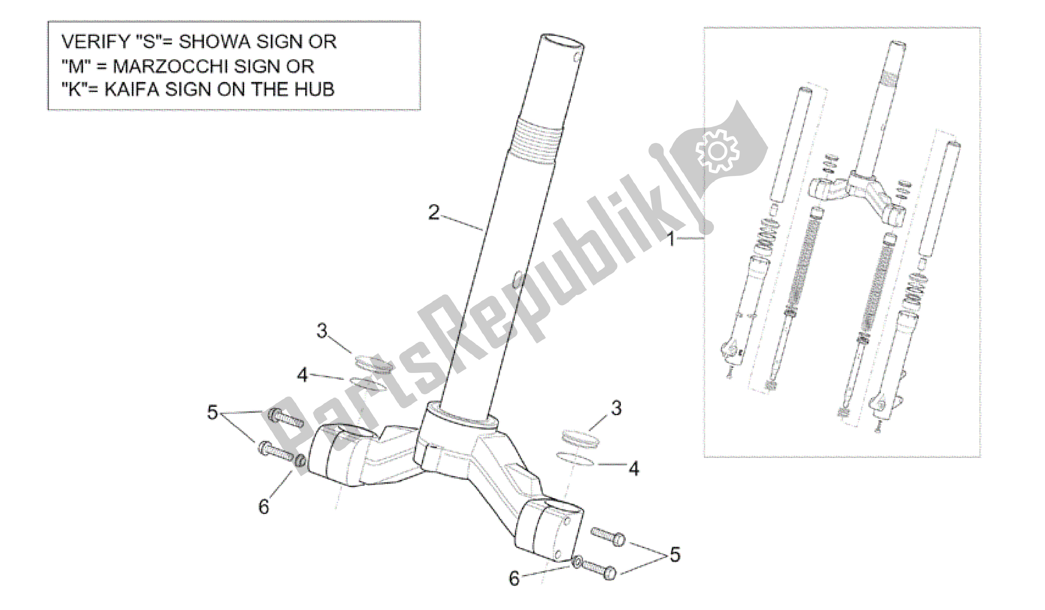 All parts for the Front Fork - Stem Base of the Aprilia Scarabeo 150 1999 - 2004