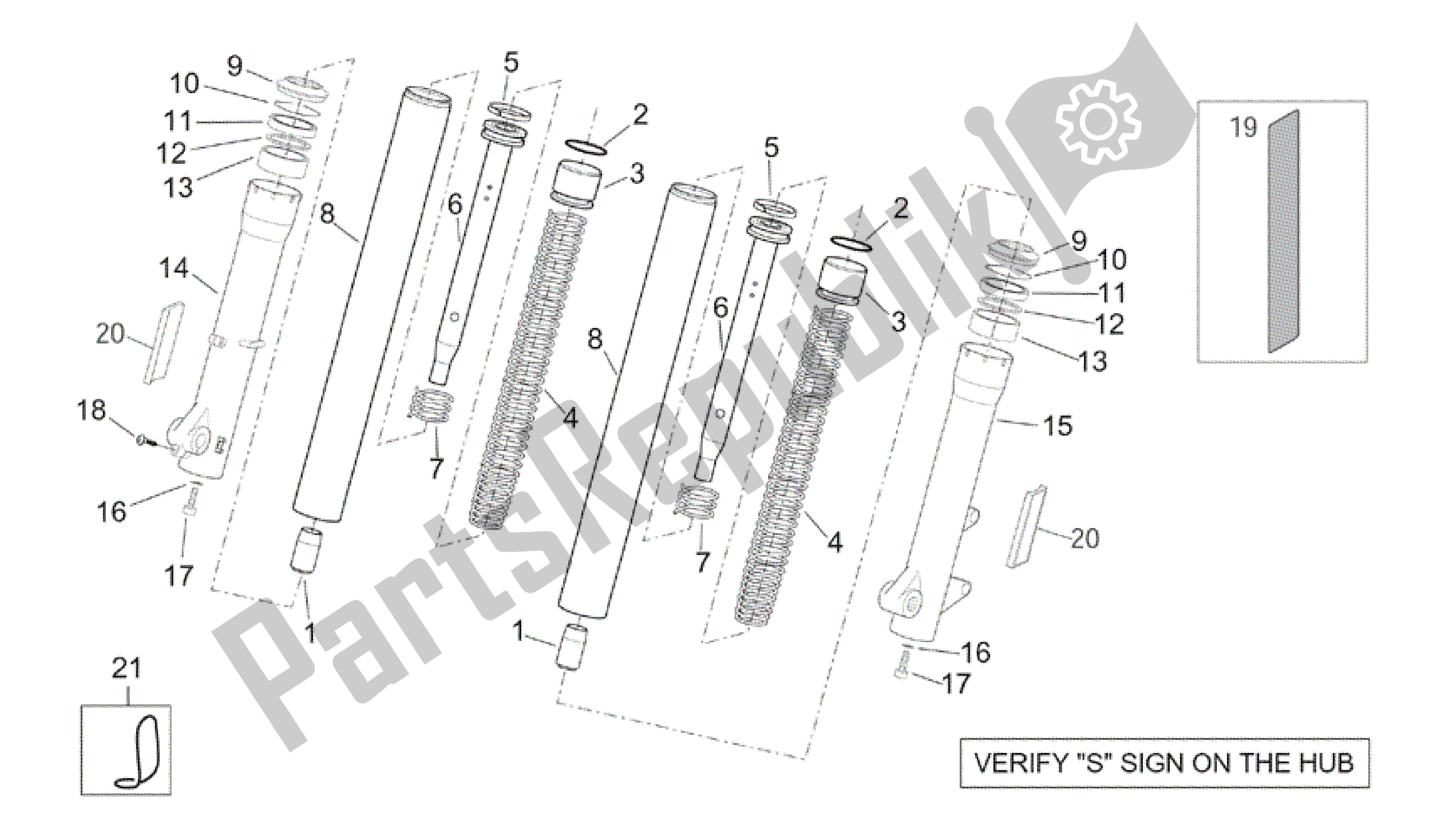 All parts for the Showa Front Fork - Hubs, Sleeves of the Aprilia Scarabeo 150 1999 - 2004