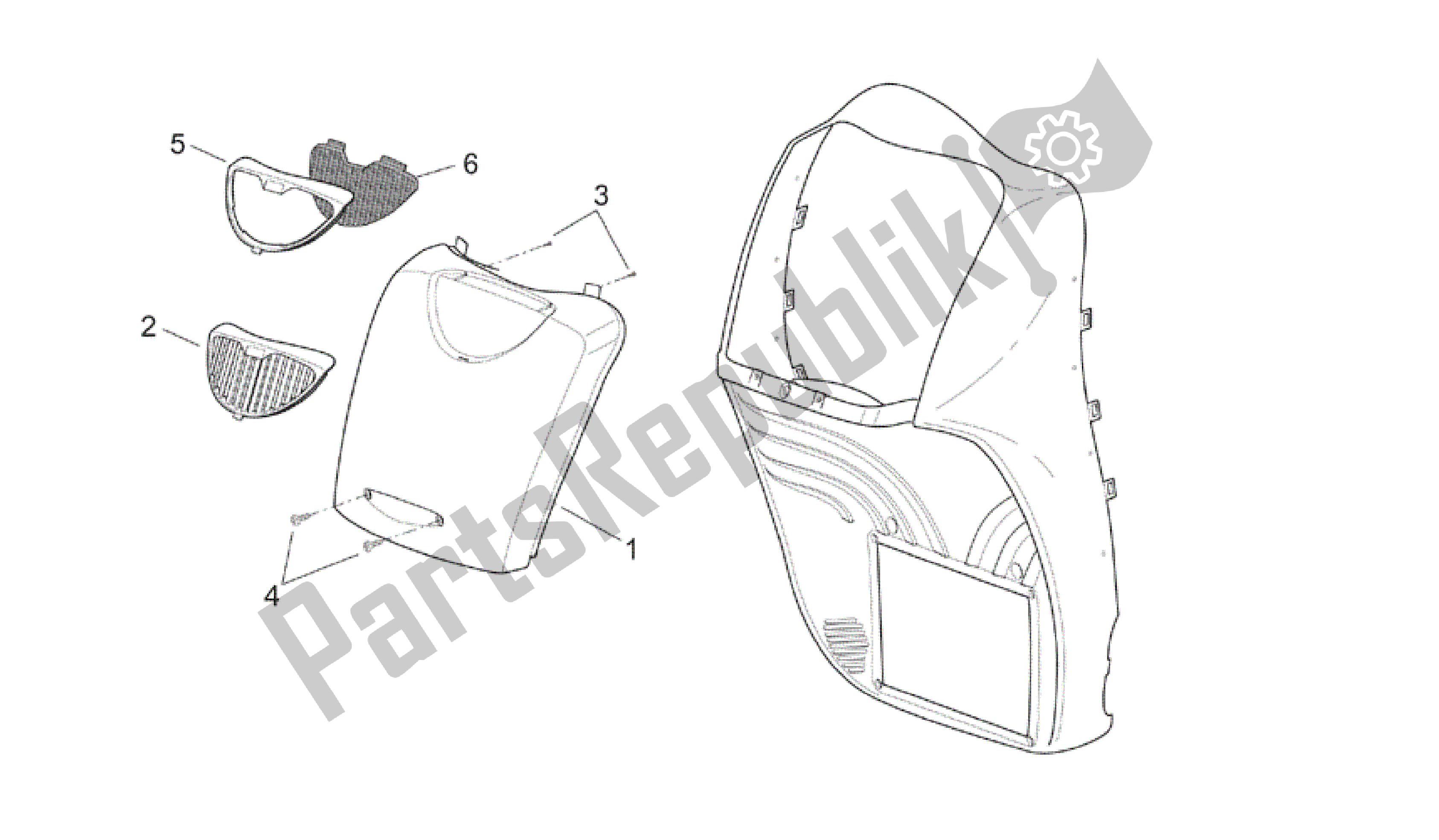 All parts for the Front Body - Front Cover of the Aprilia Scarabeo 150 1999 - 2004