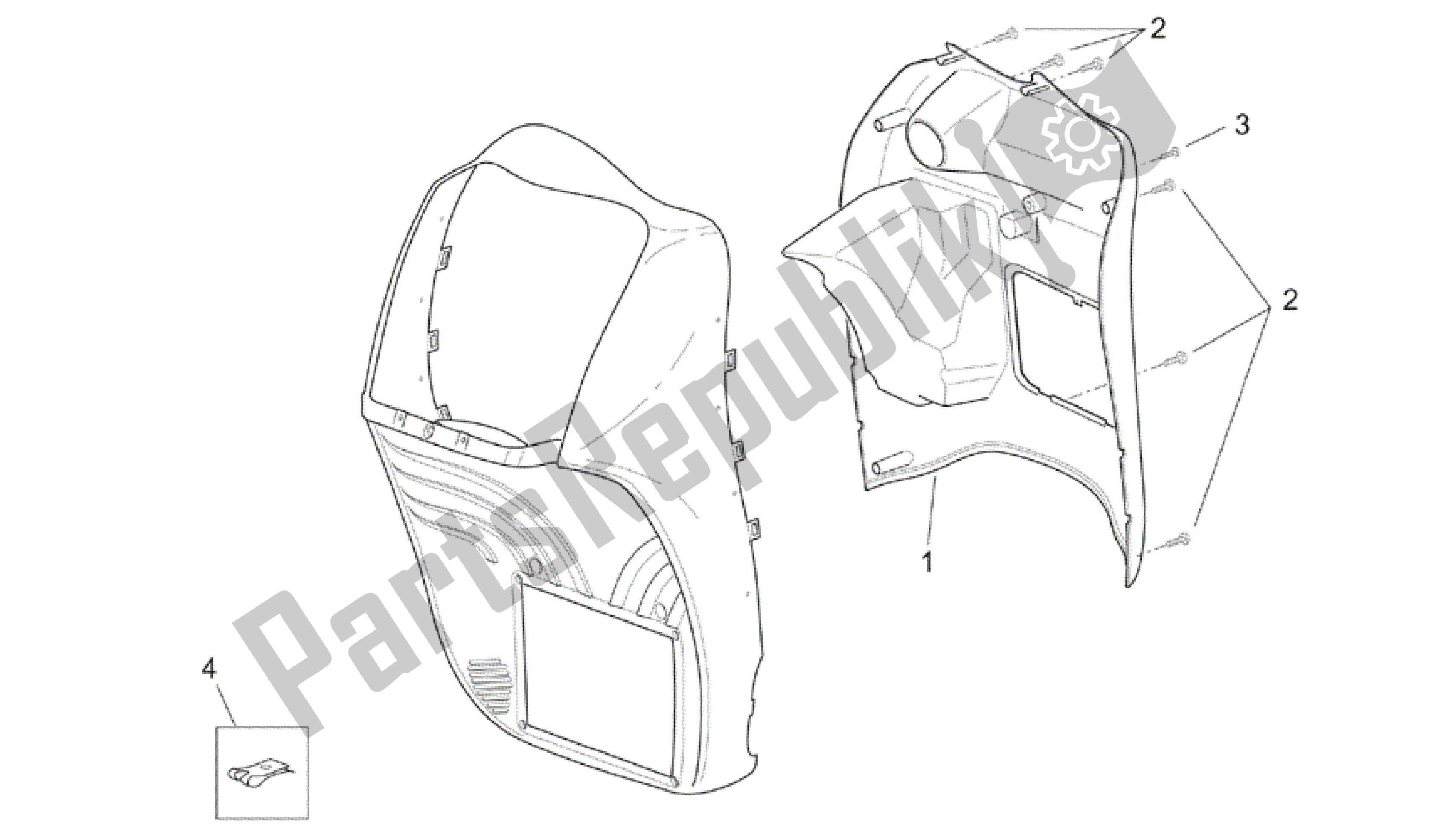 Alle onderdelen voor de Front Body - Interne Afscherming van de Aprilia Scarabeo 150 1999 - 2004