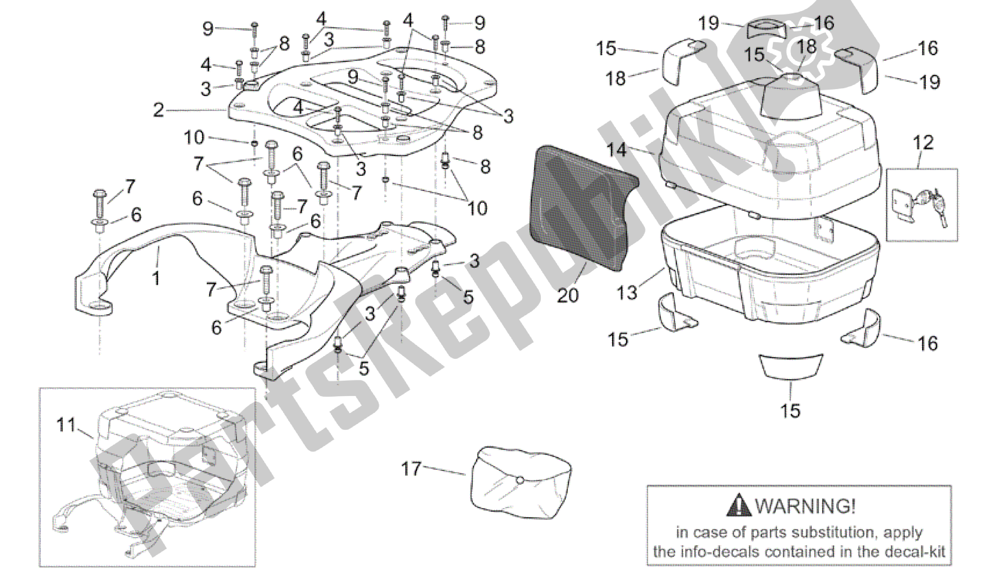 Alle Teile für das Top Box Mit Eckigen Js des Aprilia Scarabeo 150 1999 - 2004