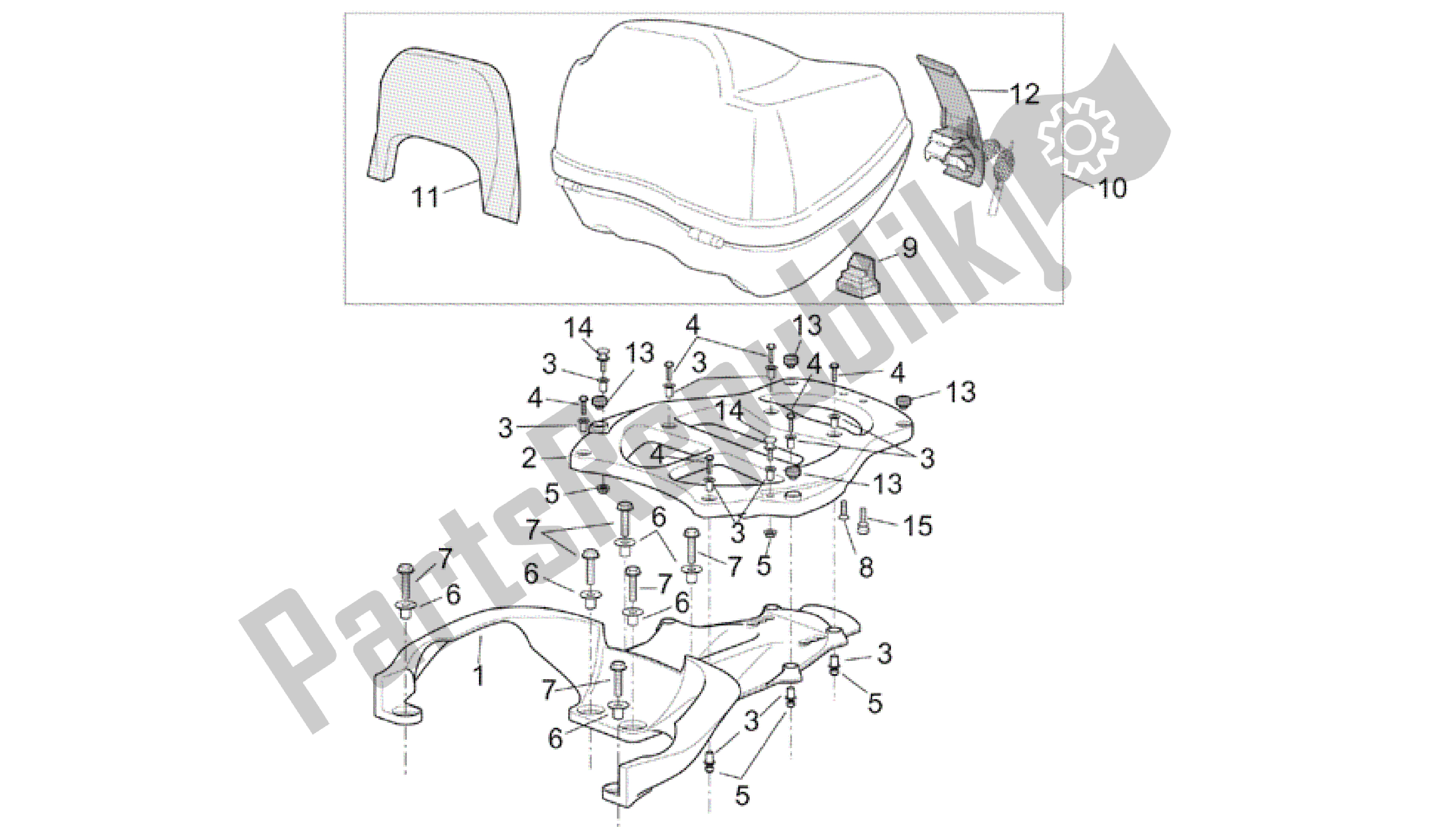 All parts for the Top Box of the Aprilia Scarabeo 150 1999 - 2004