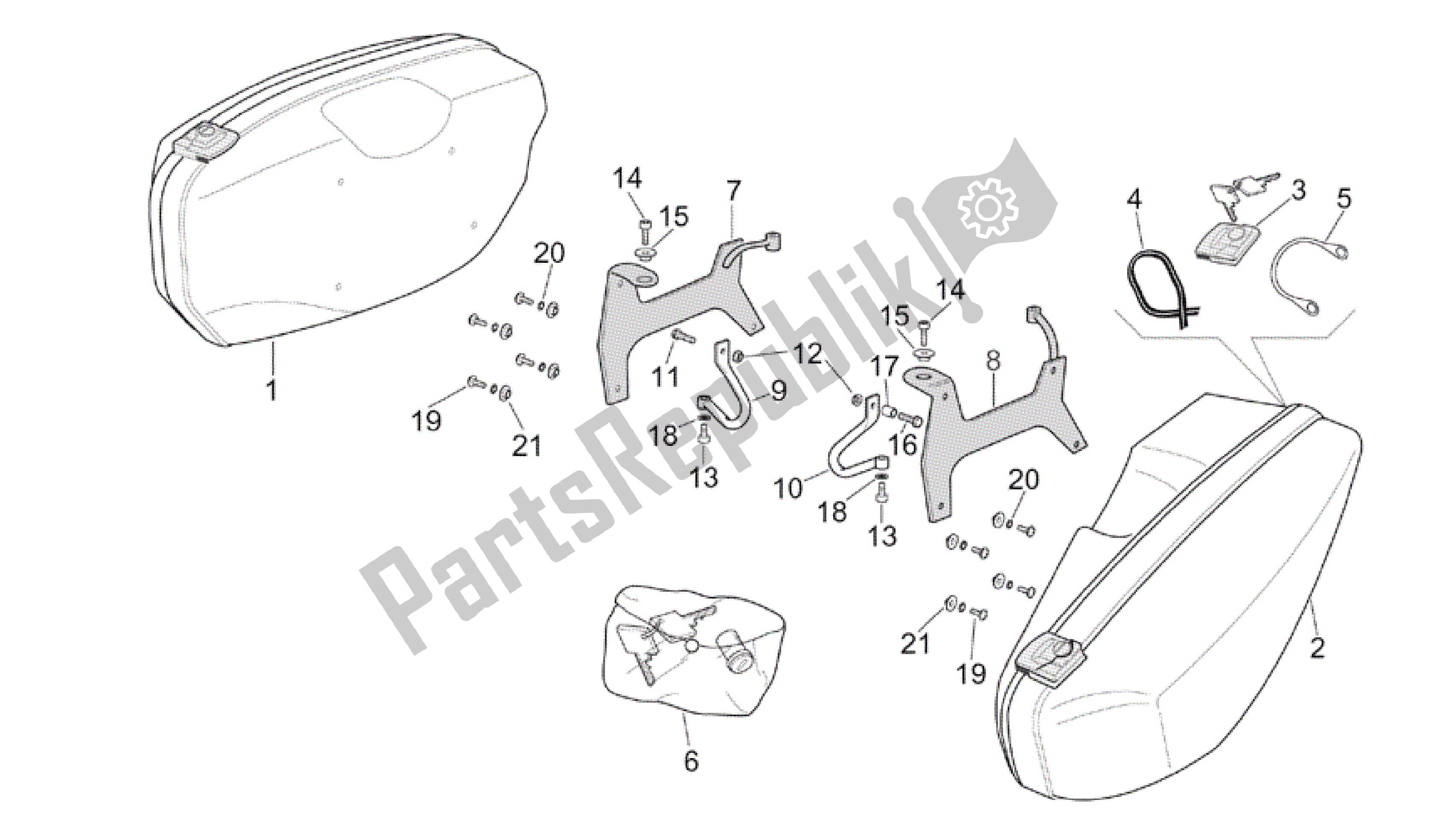 All parts for the Side Cases of the Aprilia Scarabeo 150 1999 - 2004