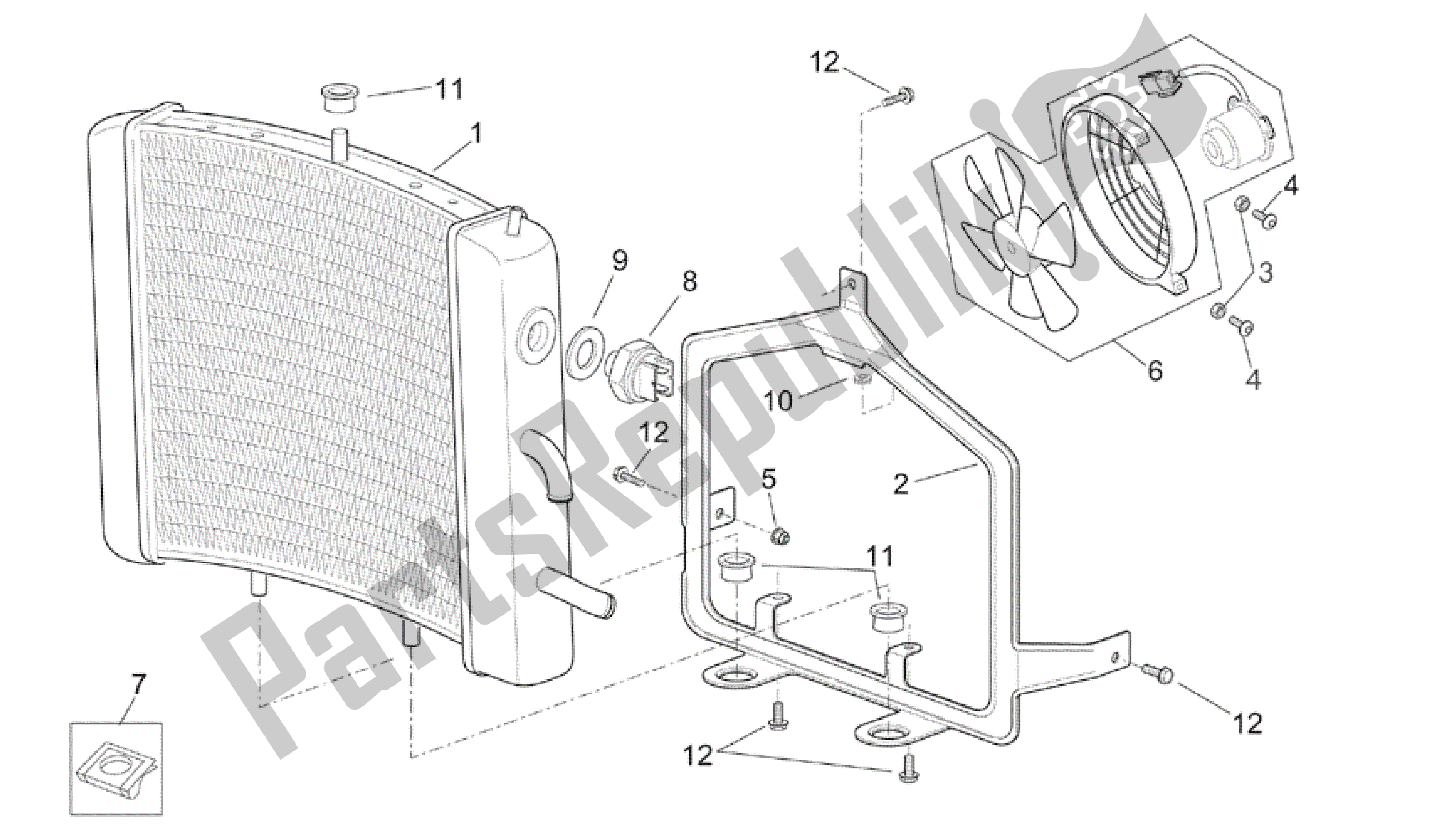 All parts for the Water Cooler of the Aprilia Scarabeo 150 1999 - 2004