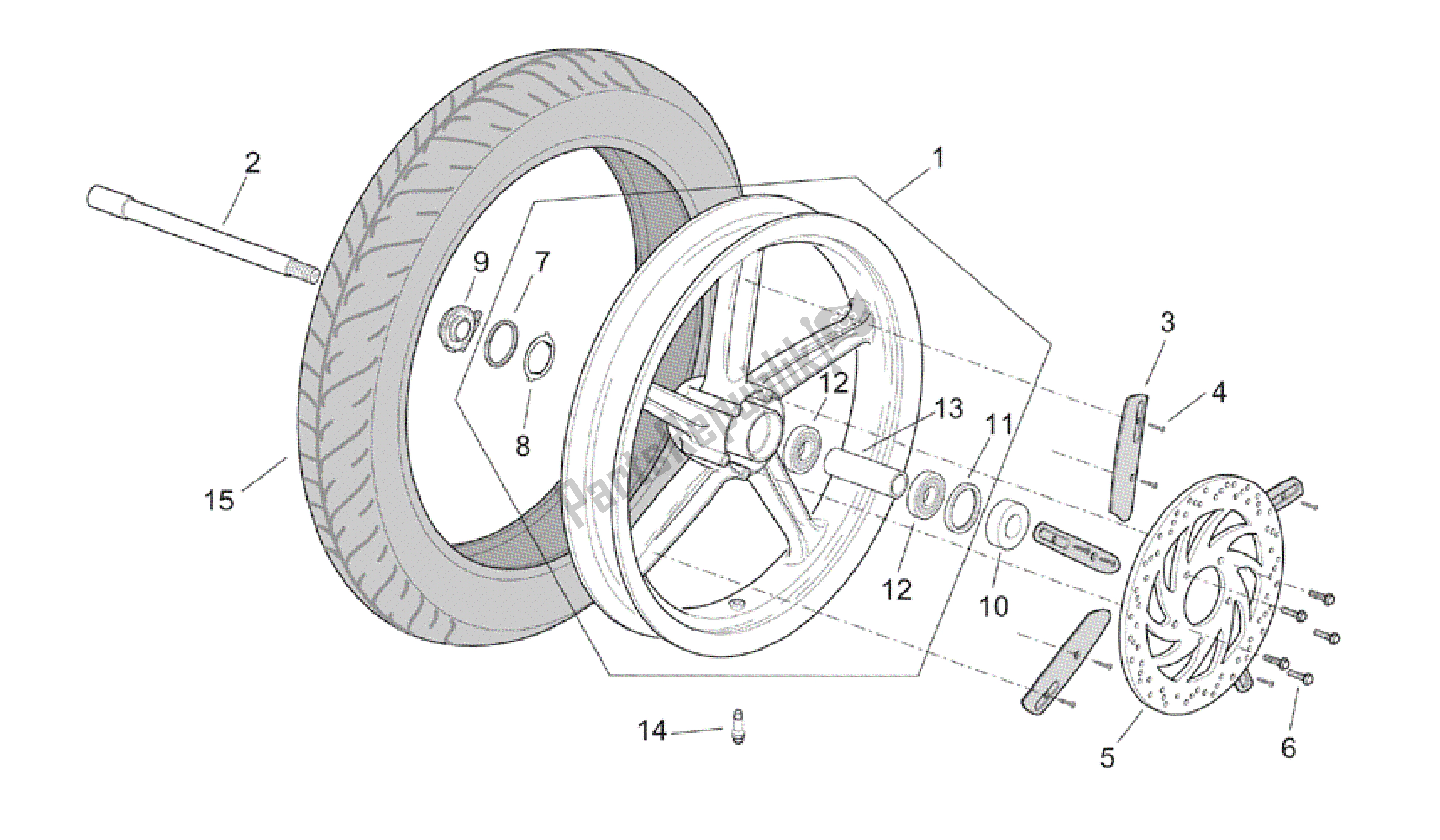 All parts for the Front Wheel of the Aprilia Scarabeo 200 1999 - 2004