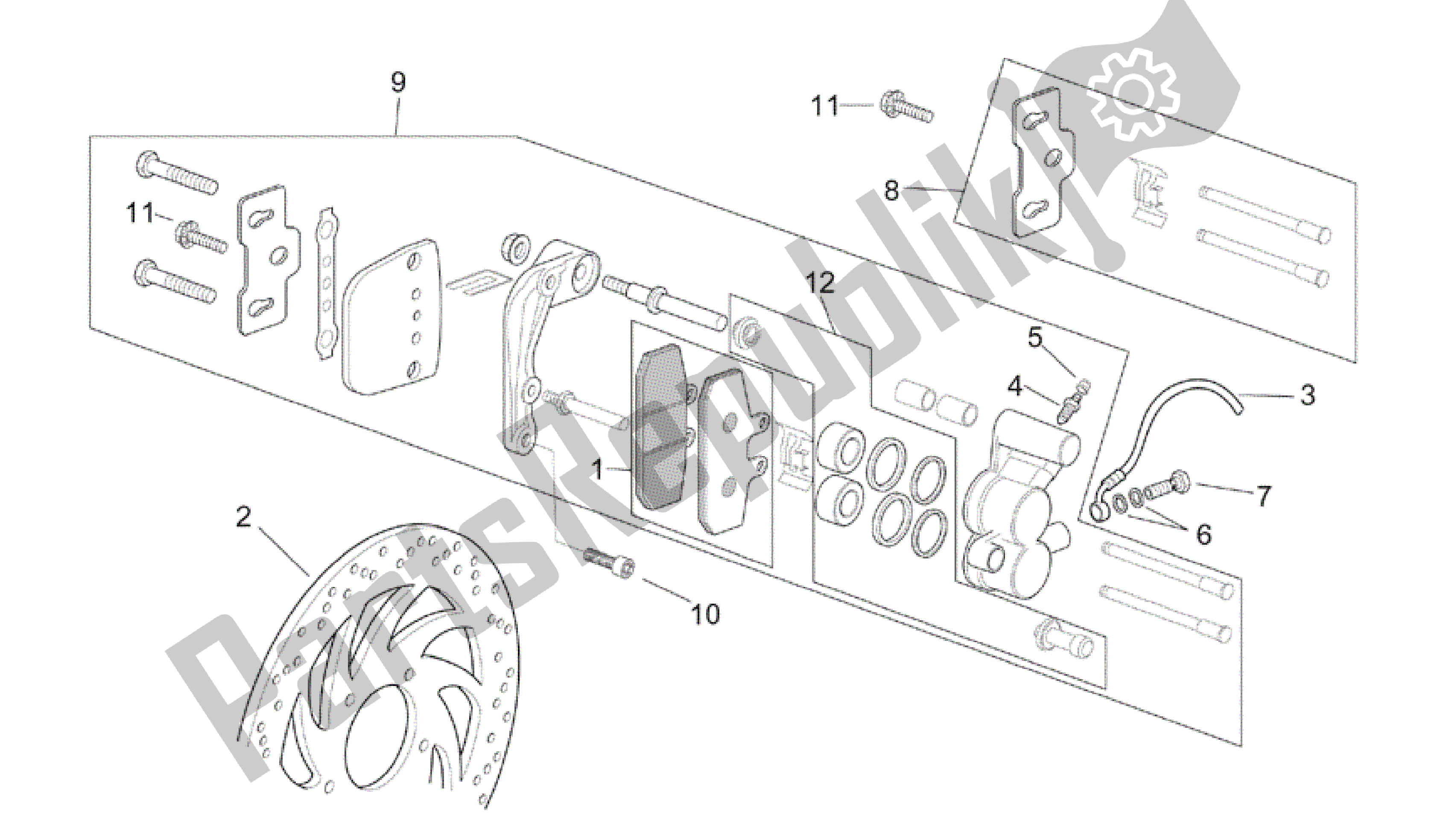 Todas as partes de Compasso De Calibre Frontal do Aprilia Scarabeo 200 1999 - 2004