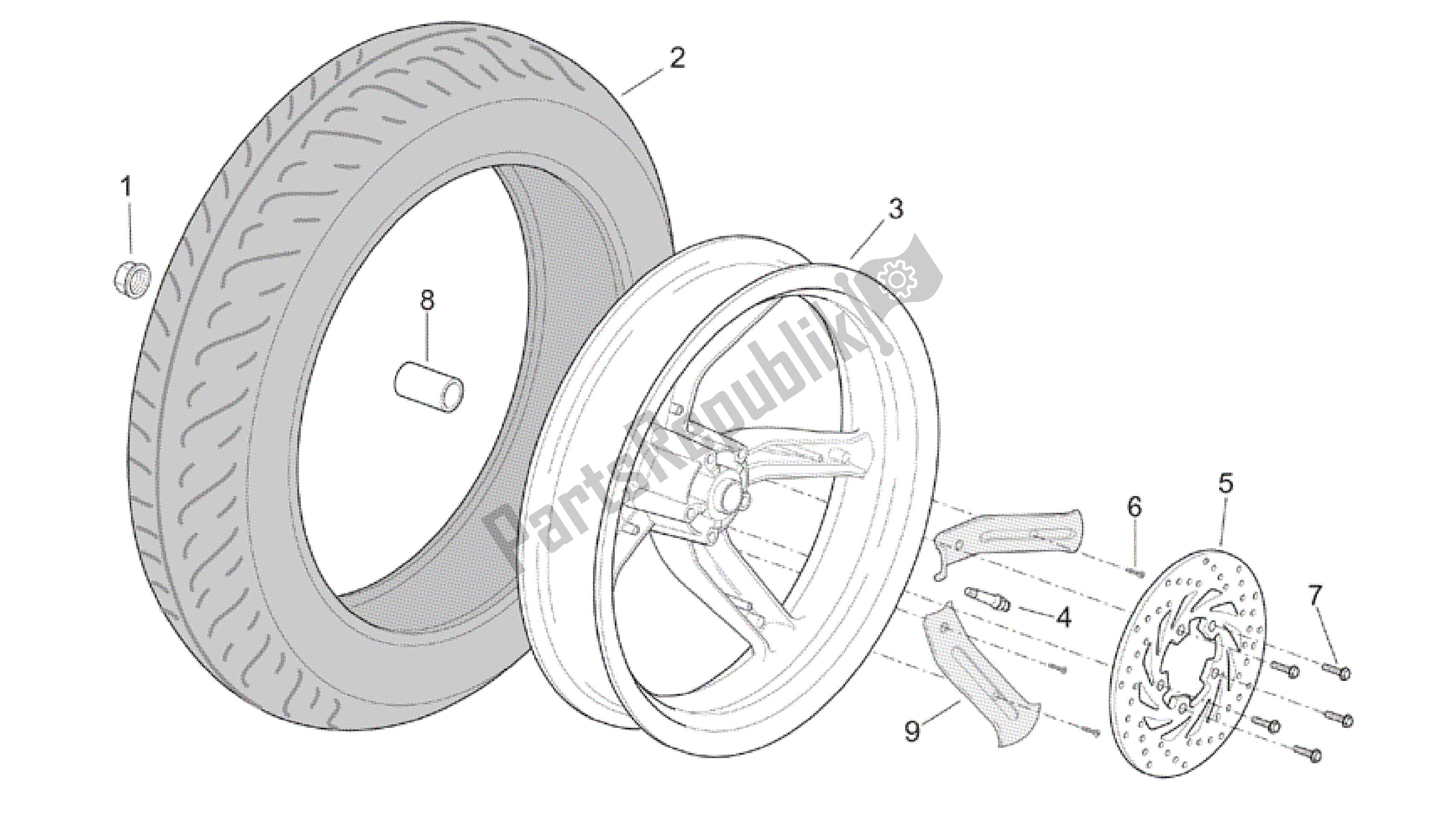 Todas as partes de Roda Traseira do Aprilia Scarabeo 200 1999 - 2004