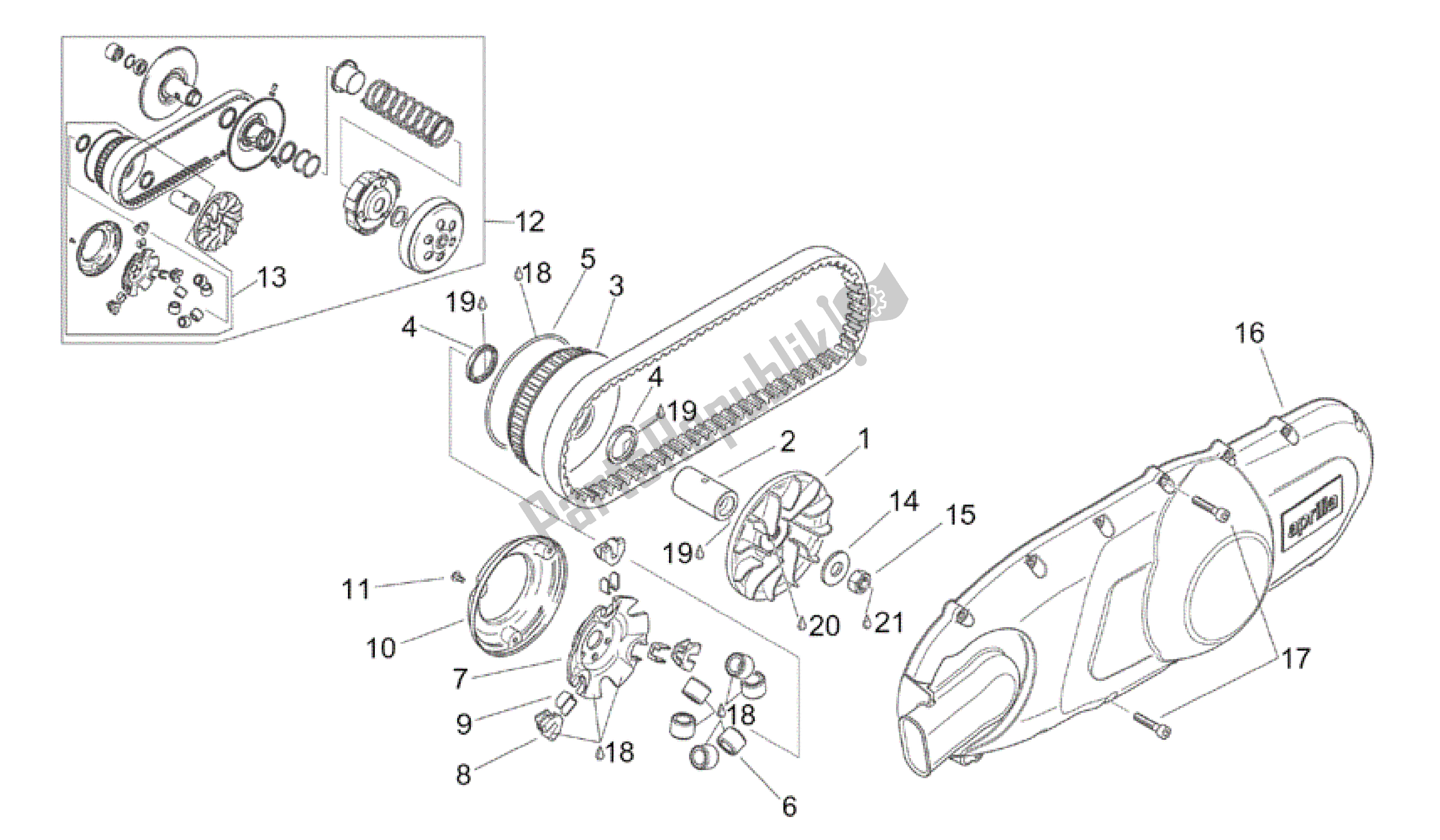 Toutes les pièces pour le Variateur - Entraînement Primaire du Aprilia Scarabeo 200 1999 - 2004