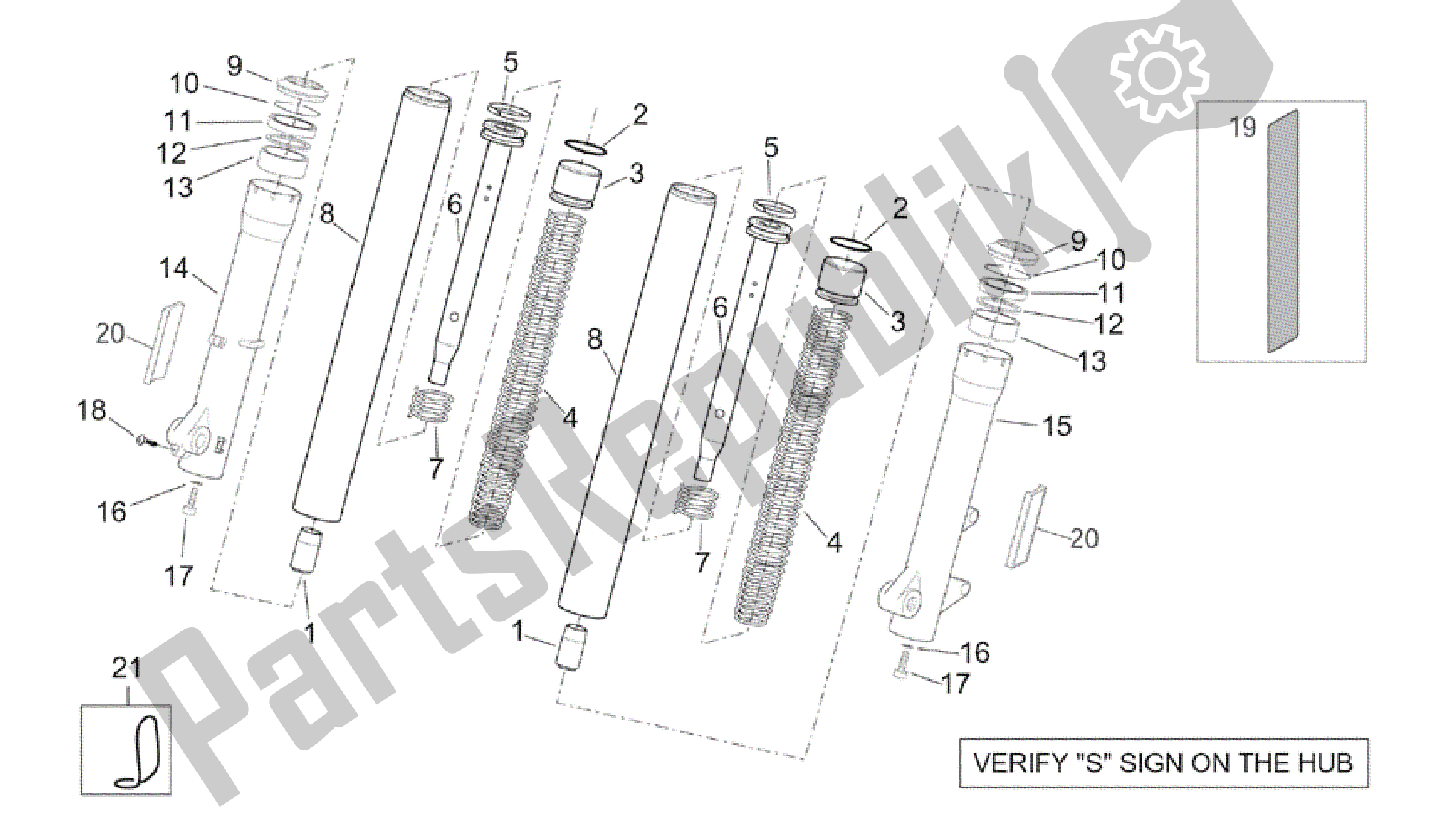 All parts for the Showa Front Fork - Hubs, Sleeves of the Aprilia Scarabeo 200 1999 - 2004