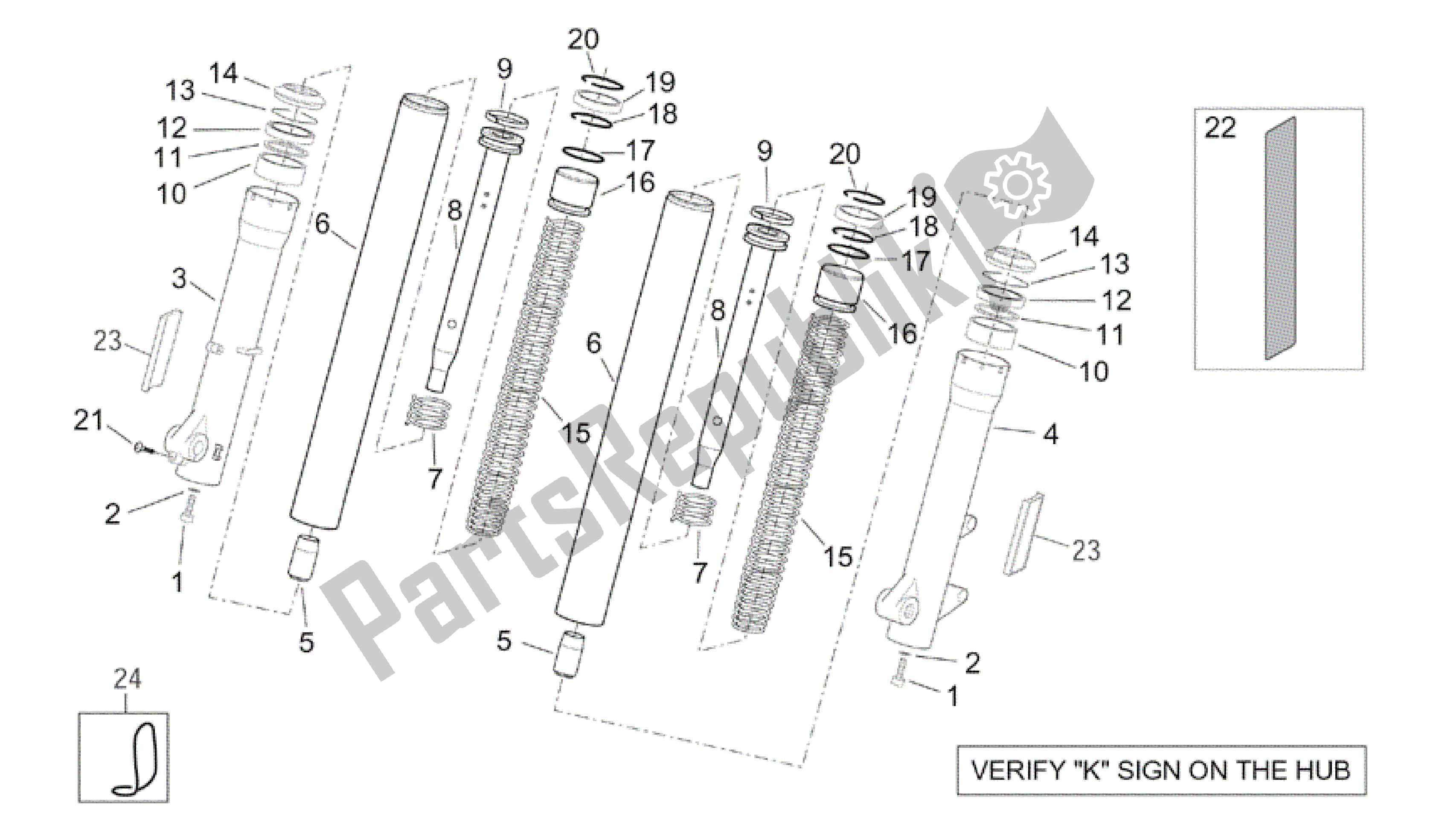 Todas as partes de Garfo Dianteiro Kaifa - Cubos, Mangas do Aprilia Scarabeo 200 1999 - 2004