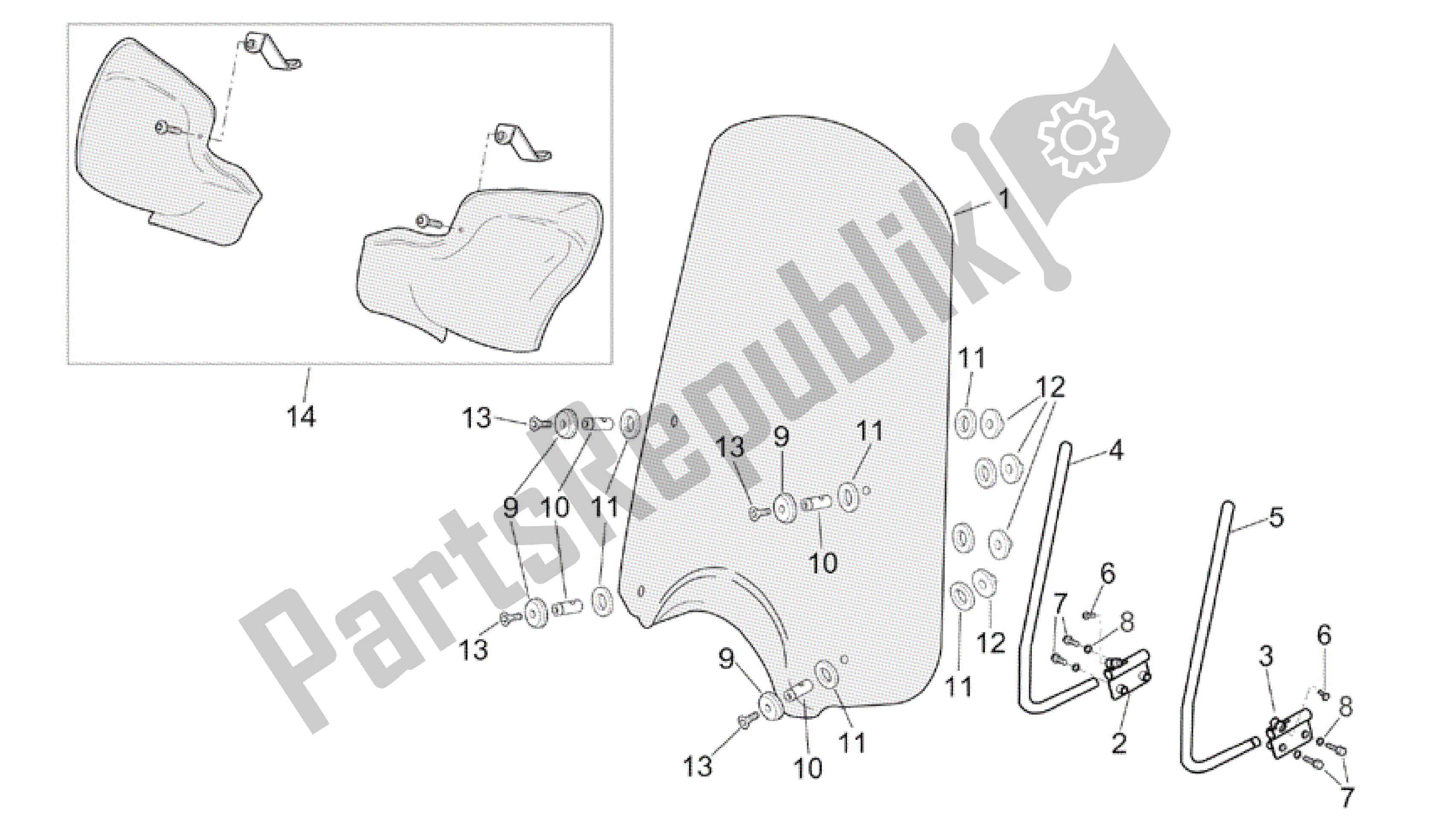 All parts for the Front Body - Handguard Ii of the Aprilia Scarabeo 200 1999 - 2004