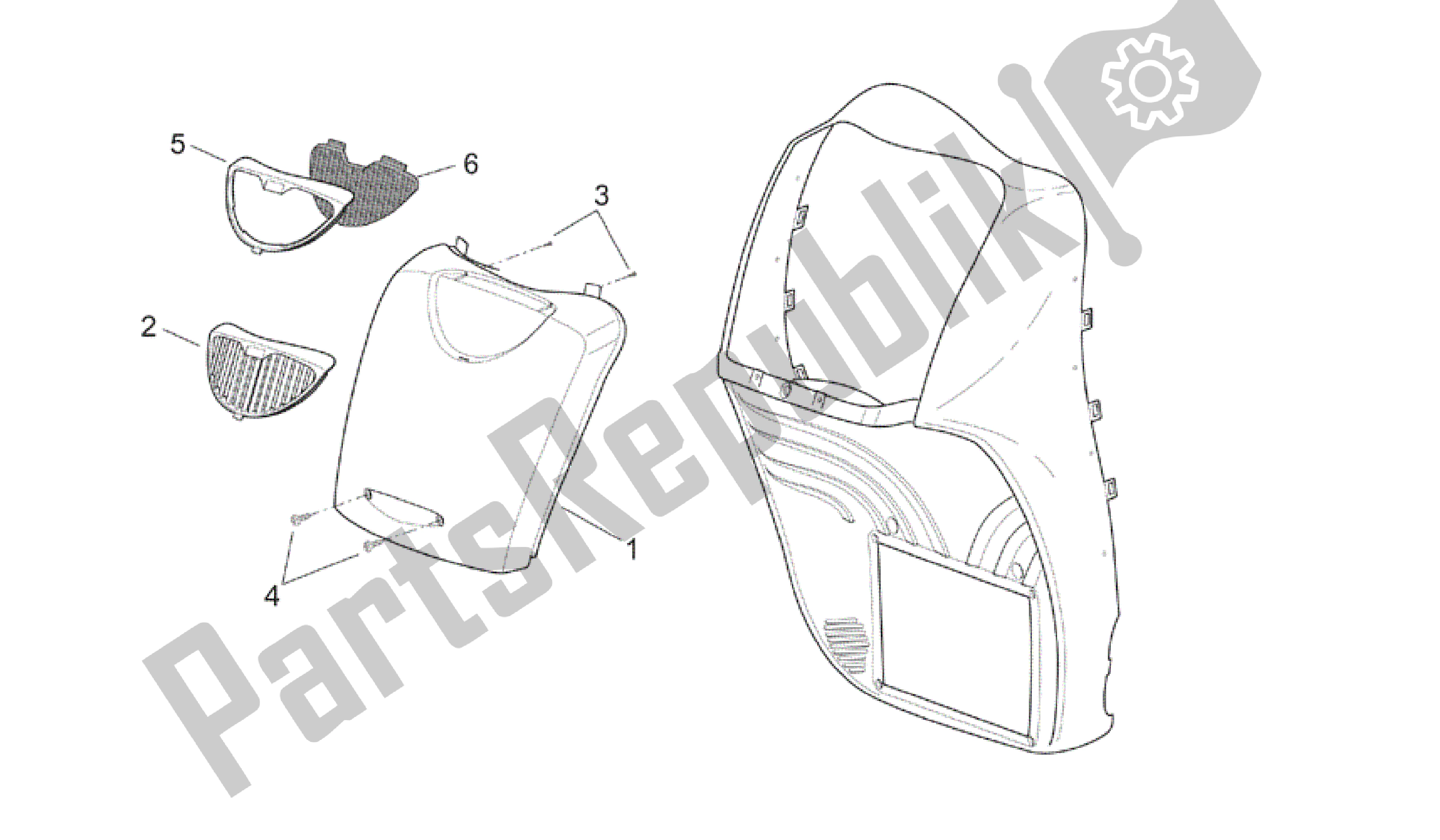 All parts for the Front Body - Front Cover of the Aprilia Scarabeo 200 1999 - 2004