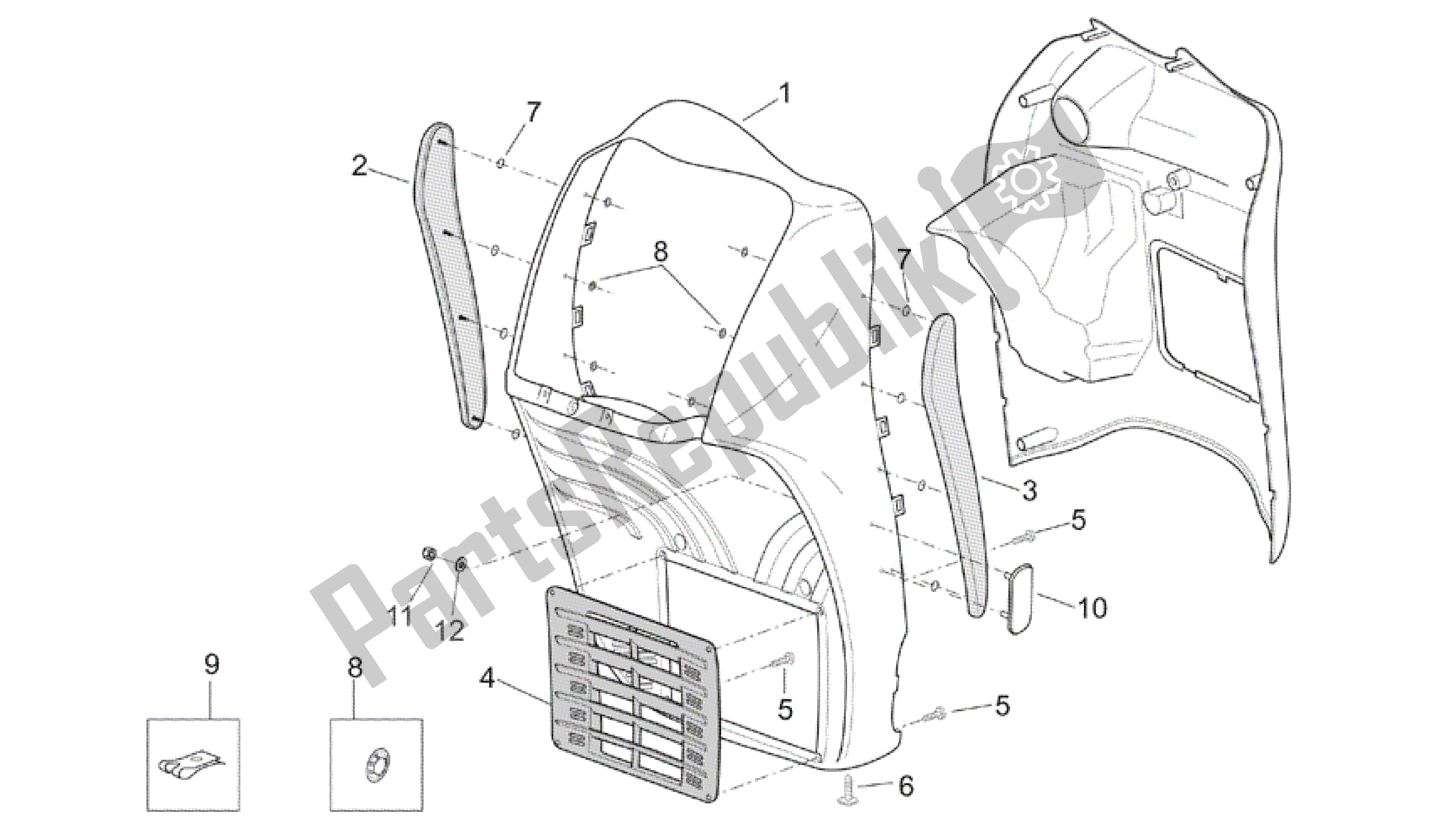 Alle onderdelen voor de Front Body - Voorkuip van de Aprilia Scarabeo 200 1999 - 2004