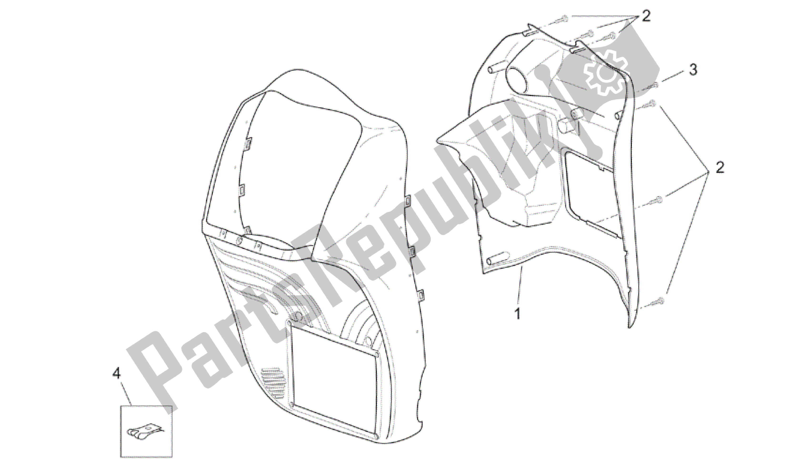 All parts for the Front Body - Internal Shield of the Aprilia Scarabeo 200 1999 - 2004