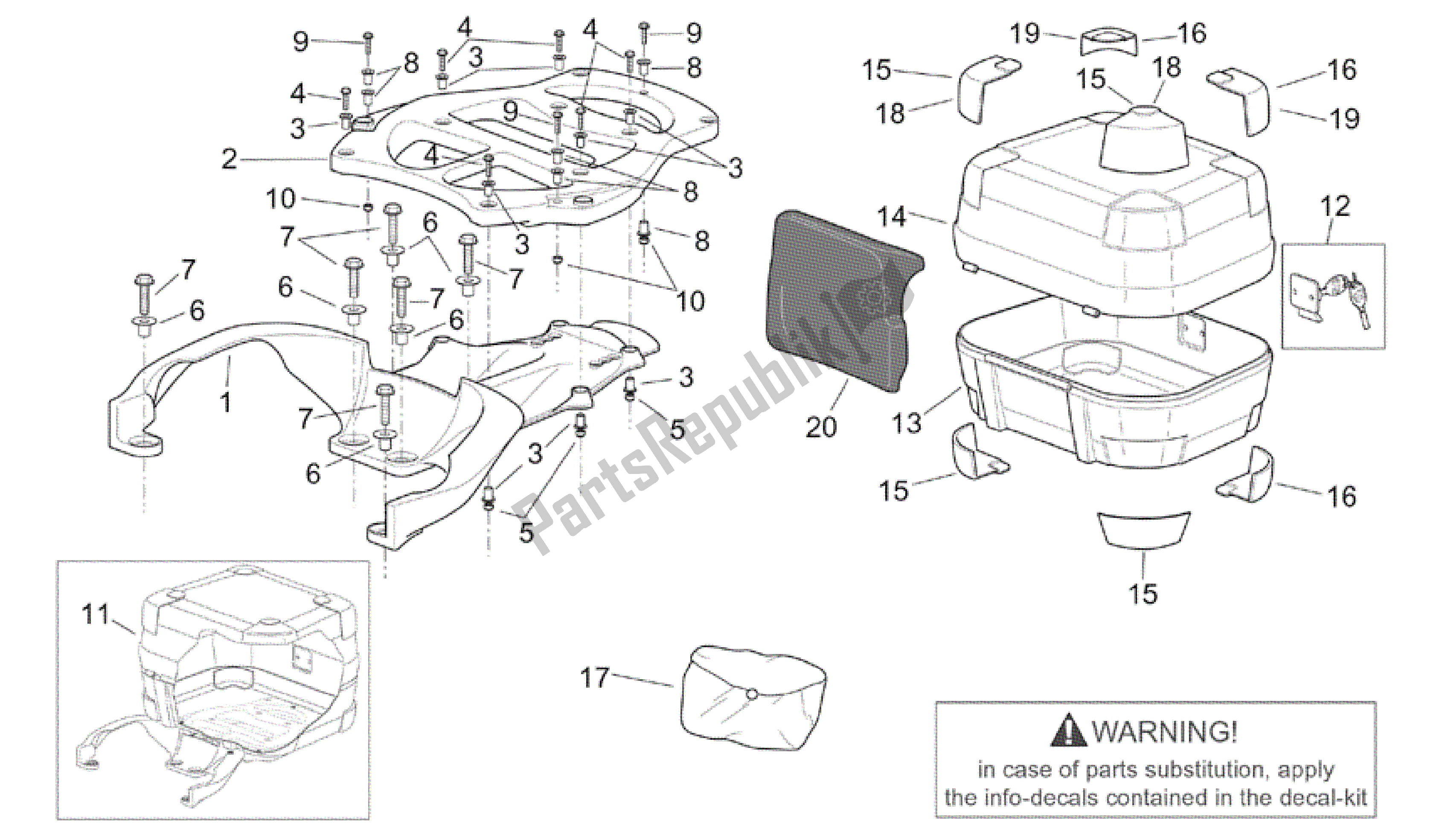 Todas las partes para Caja Superior Con Angularjs de Aprilia Scarabeo 200 1999 - 2004