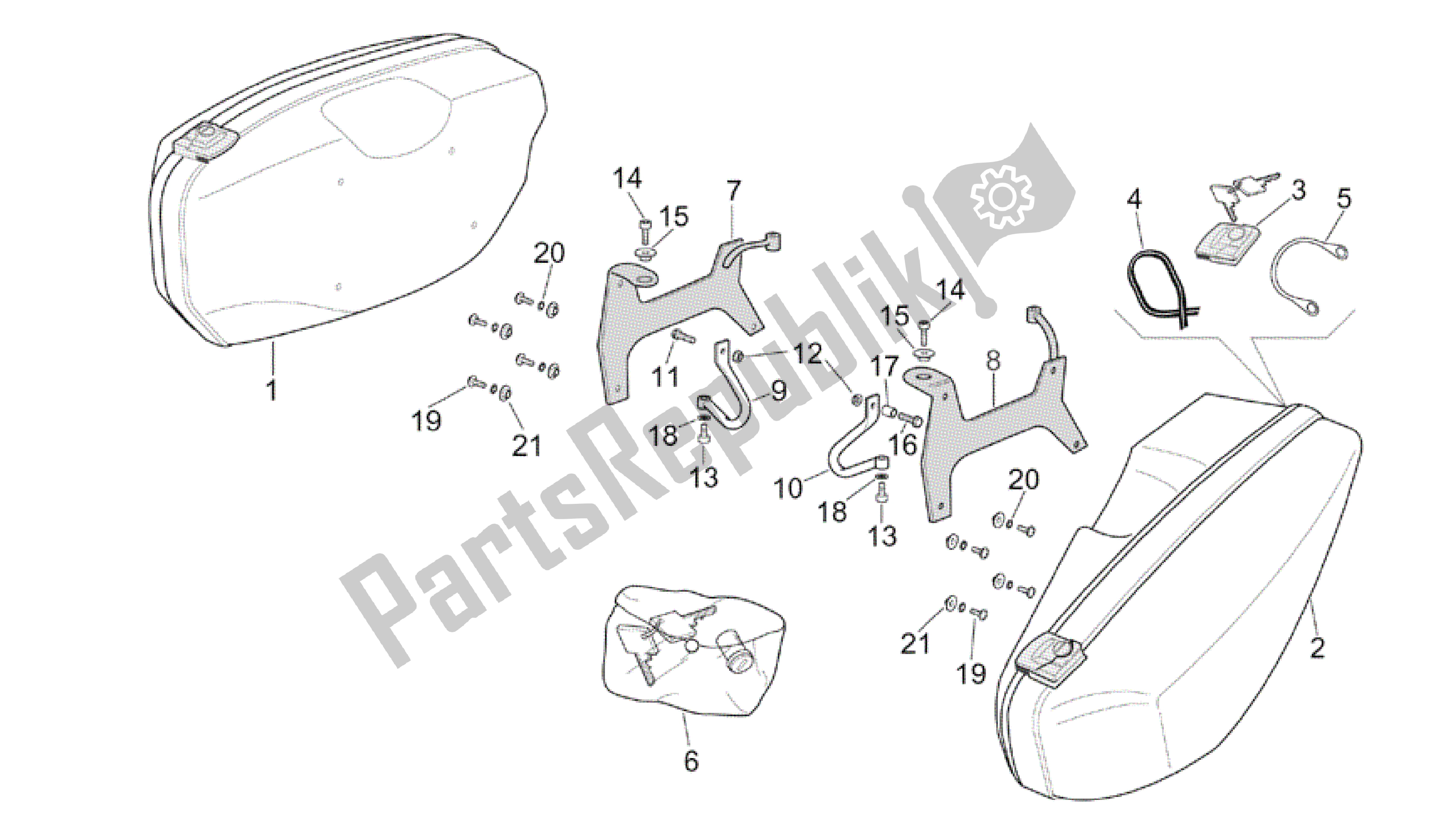 All parts for the Side Cases of the Aprilia Scarabeo 200 1999 - 2004