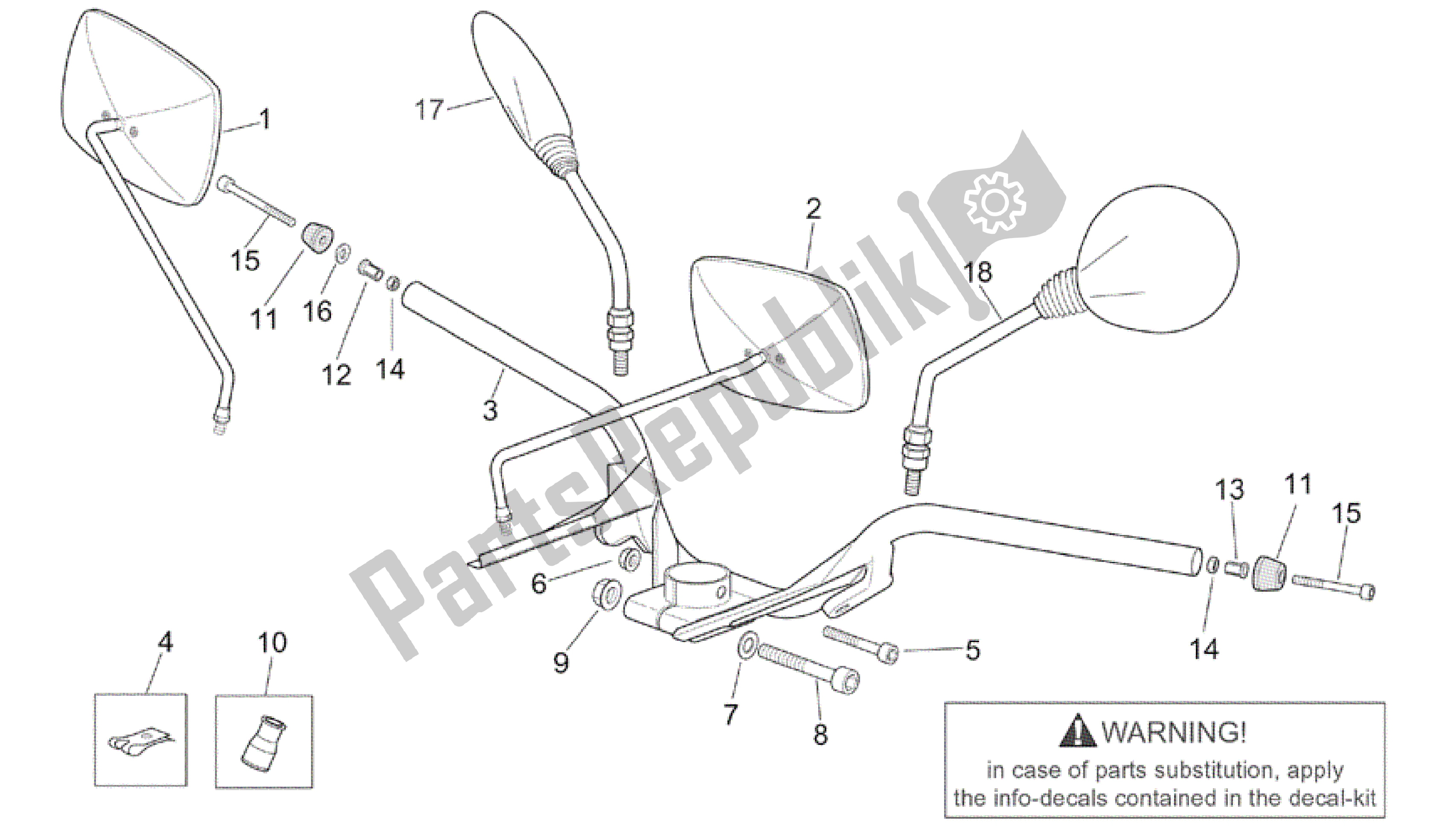 All parts for the Handlebar of the Aprilia Scarabeo 200 1999 - 2004