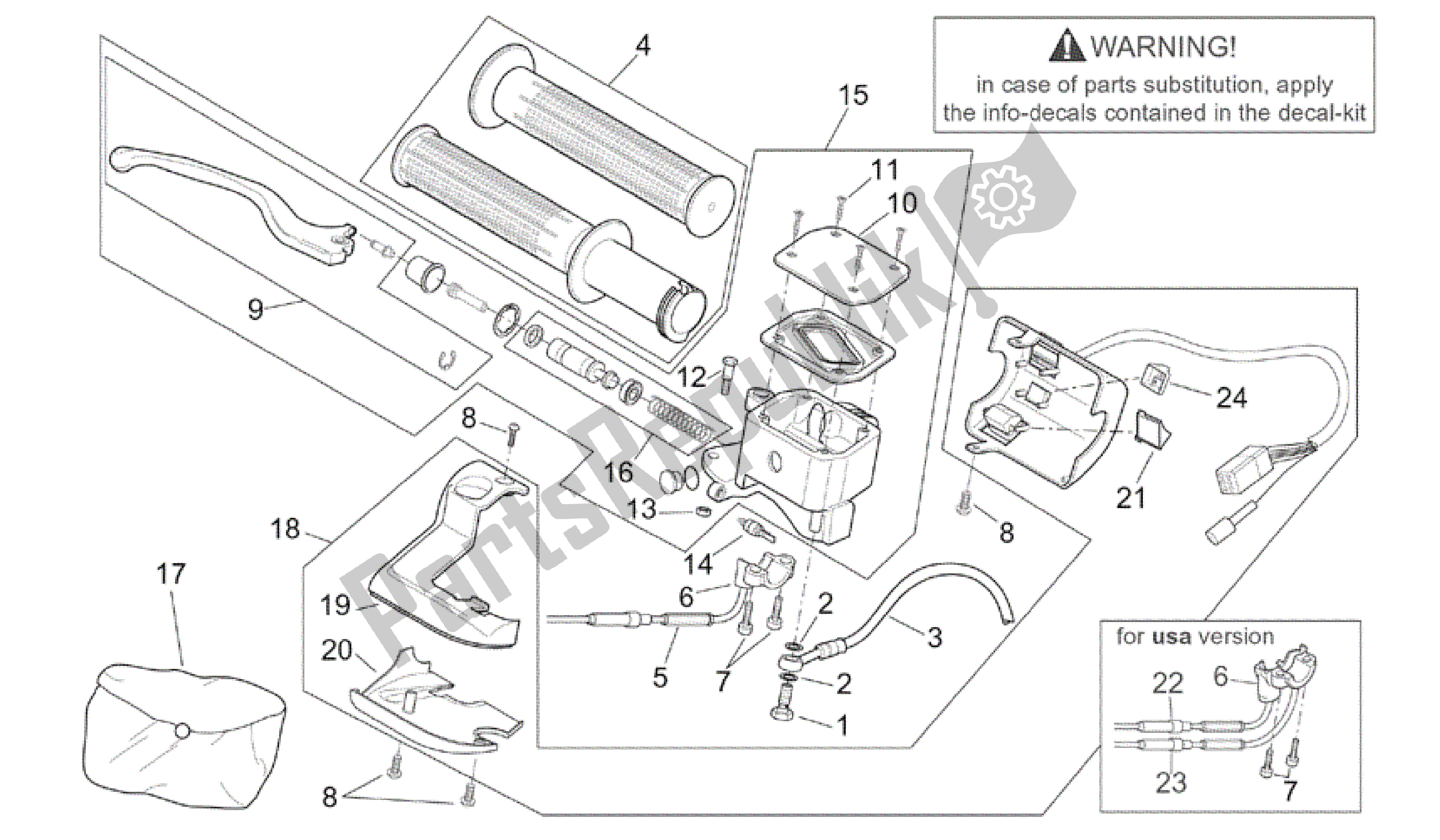 All parts for the Rh Controls of the Aprilia Scarabeo 200 1999 - 2004