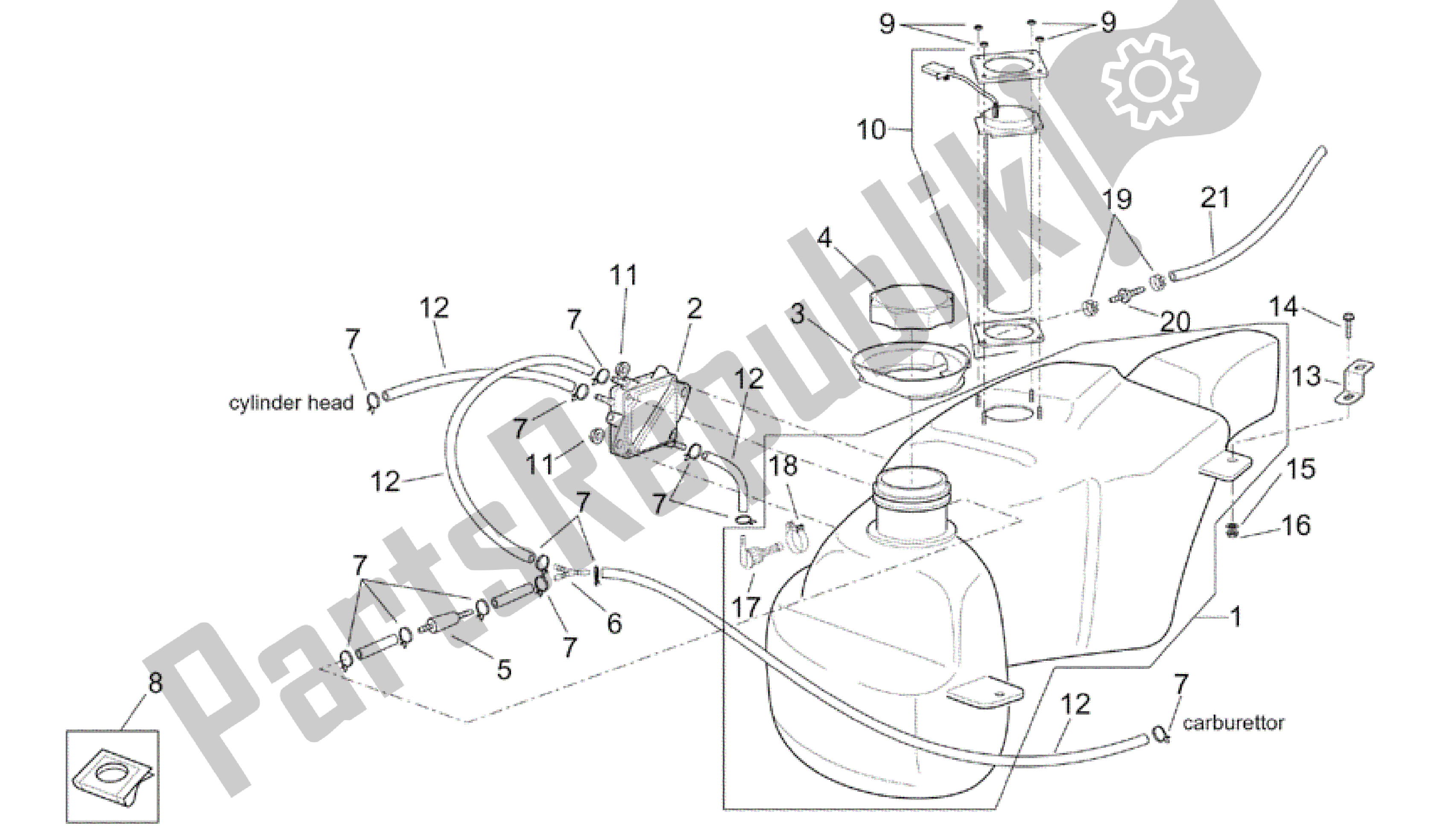 Alle onderdelen voor de Benzinetank van de Aprilia Scarabeo 200 1999 - 2004