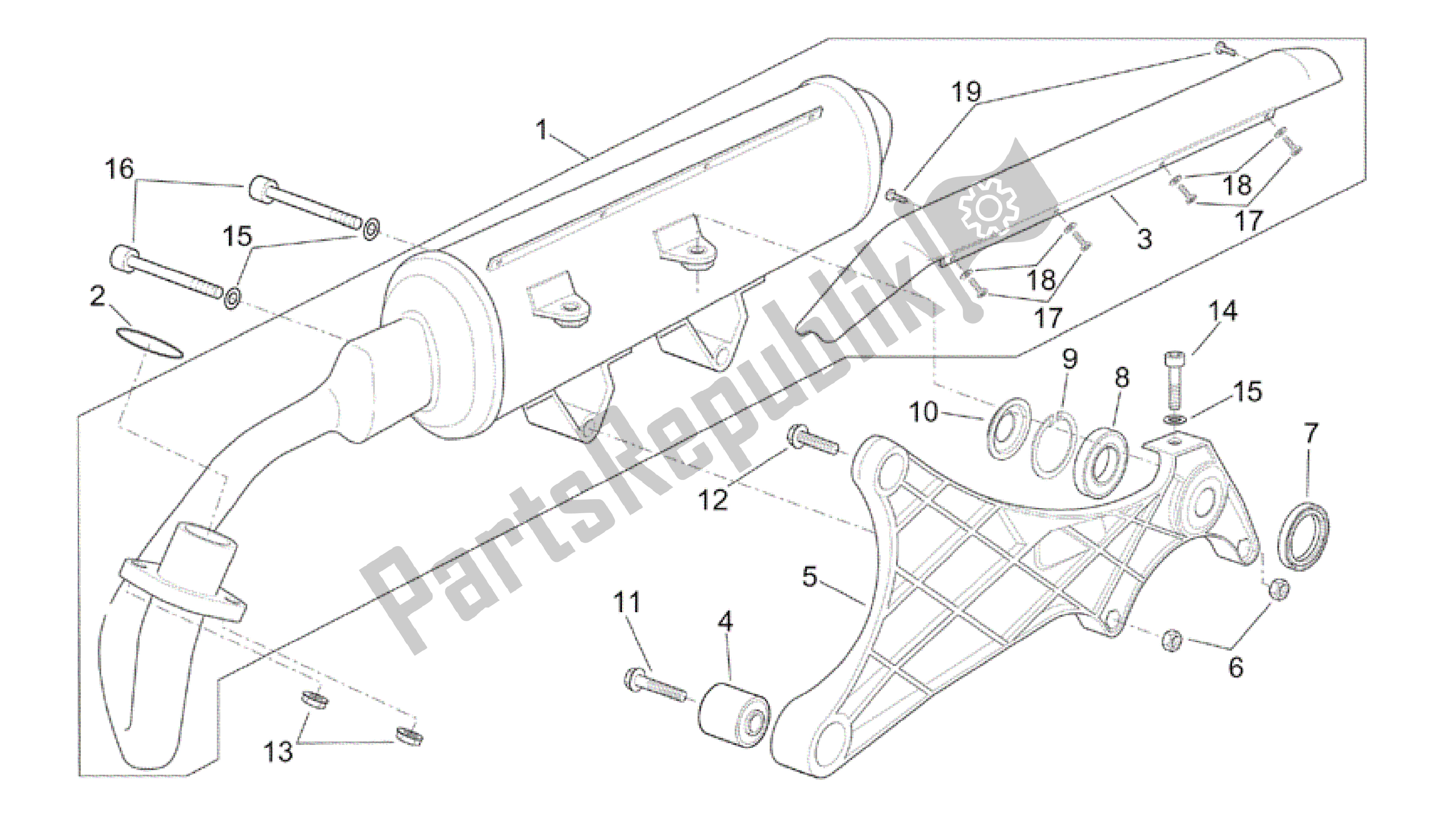 All parts for the Exhaust Unit of the Aprilia Scarabeo 200 1999 - 2004
