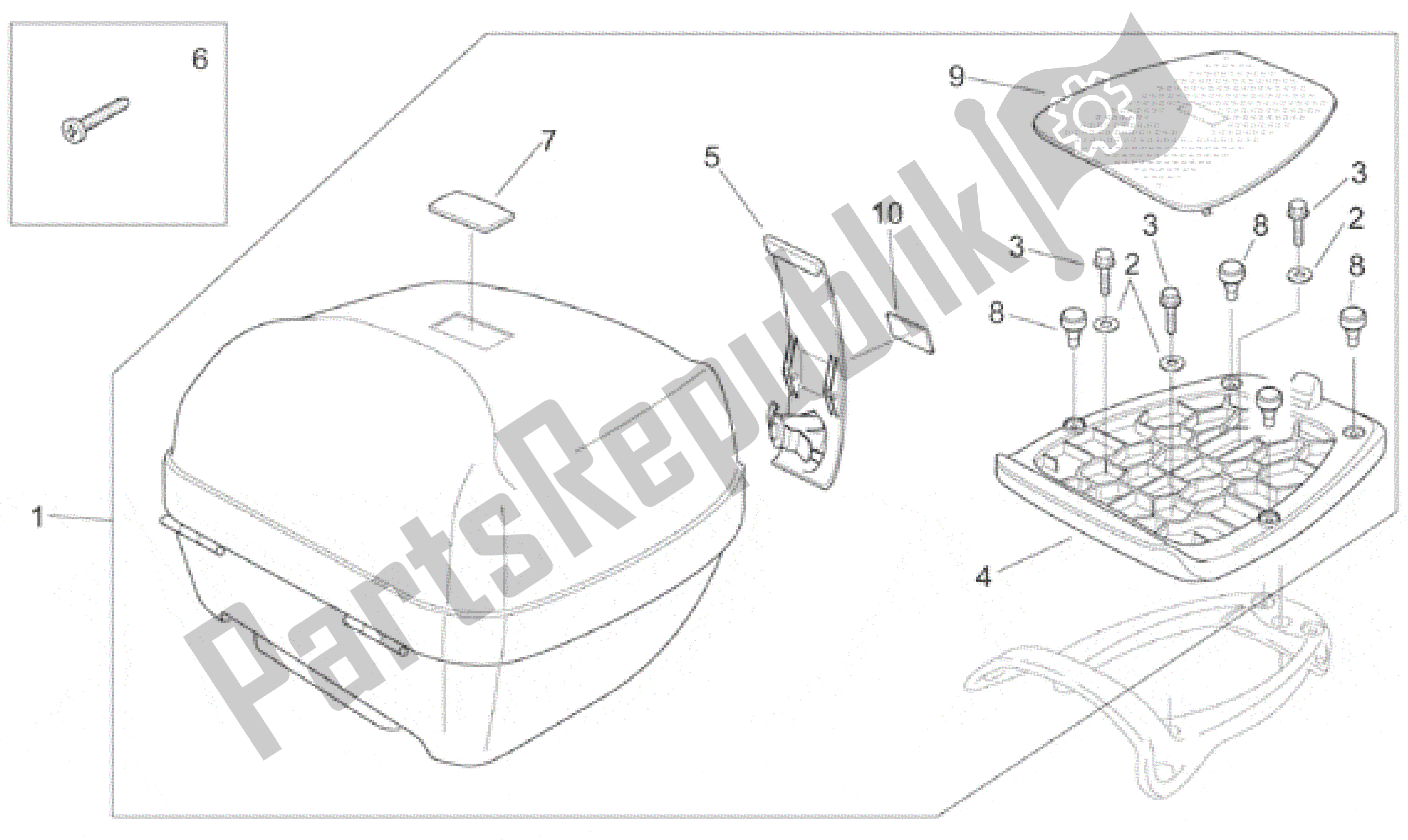 All parts for the Top Box of the Aprilia Scarabeo 100 2000