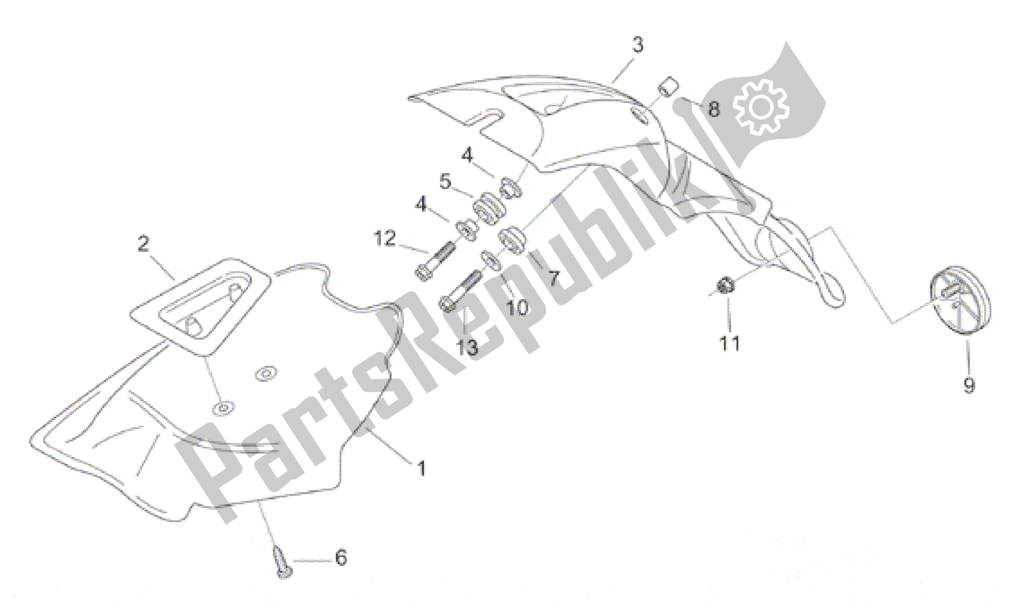 All parts for the Rear Body Iii - Mudguard of the Aprilia Scarabeo 100 2000