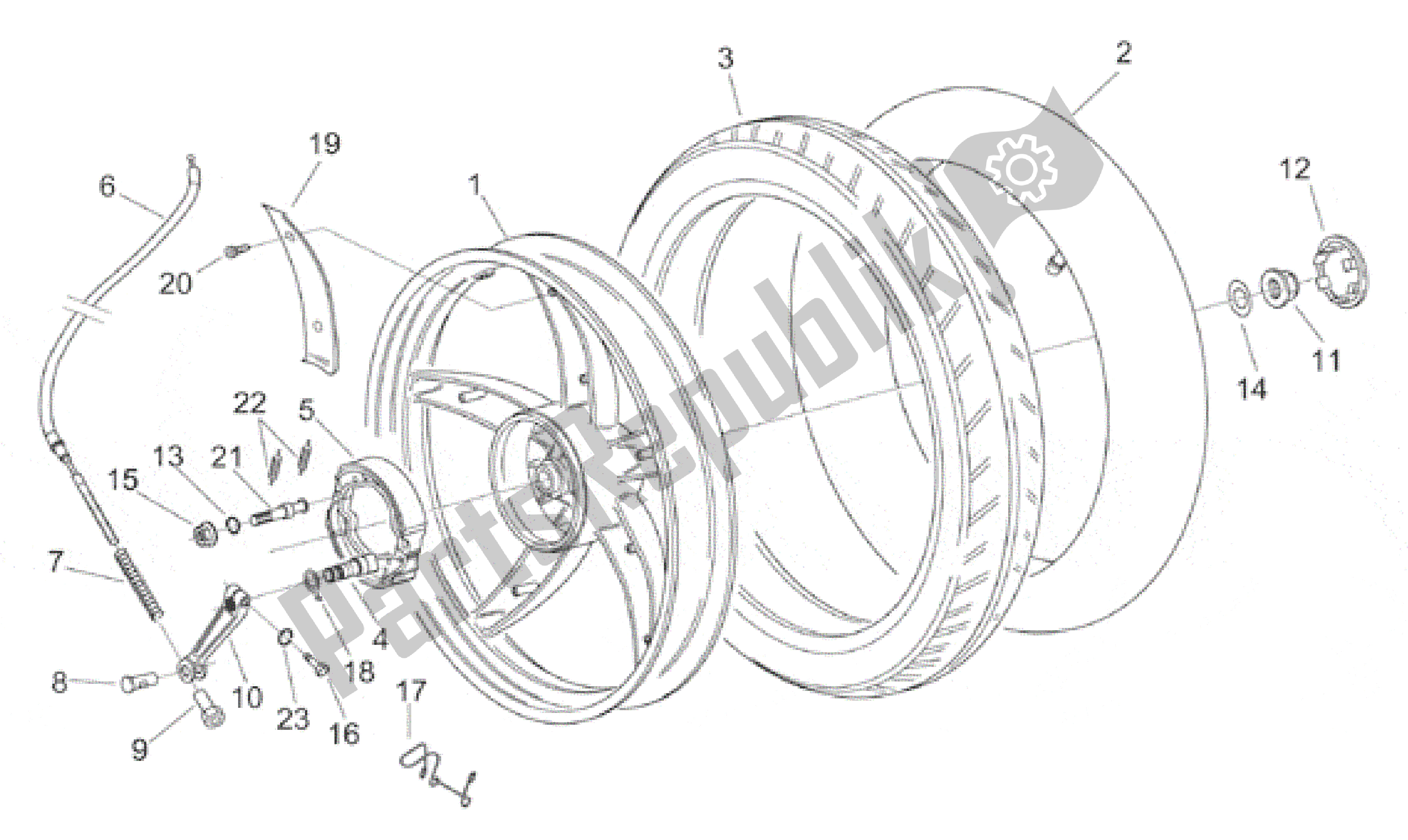 Toutes les pièces pour le Roue Arrière du Aprilia Scarabeo 100 2000