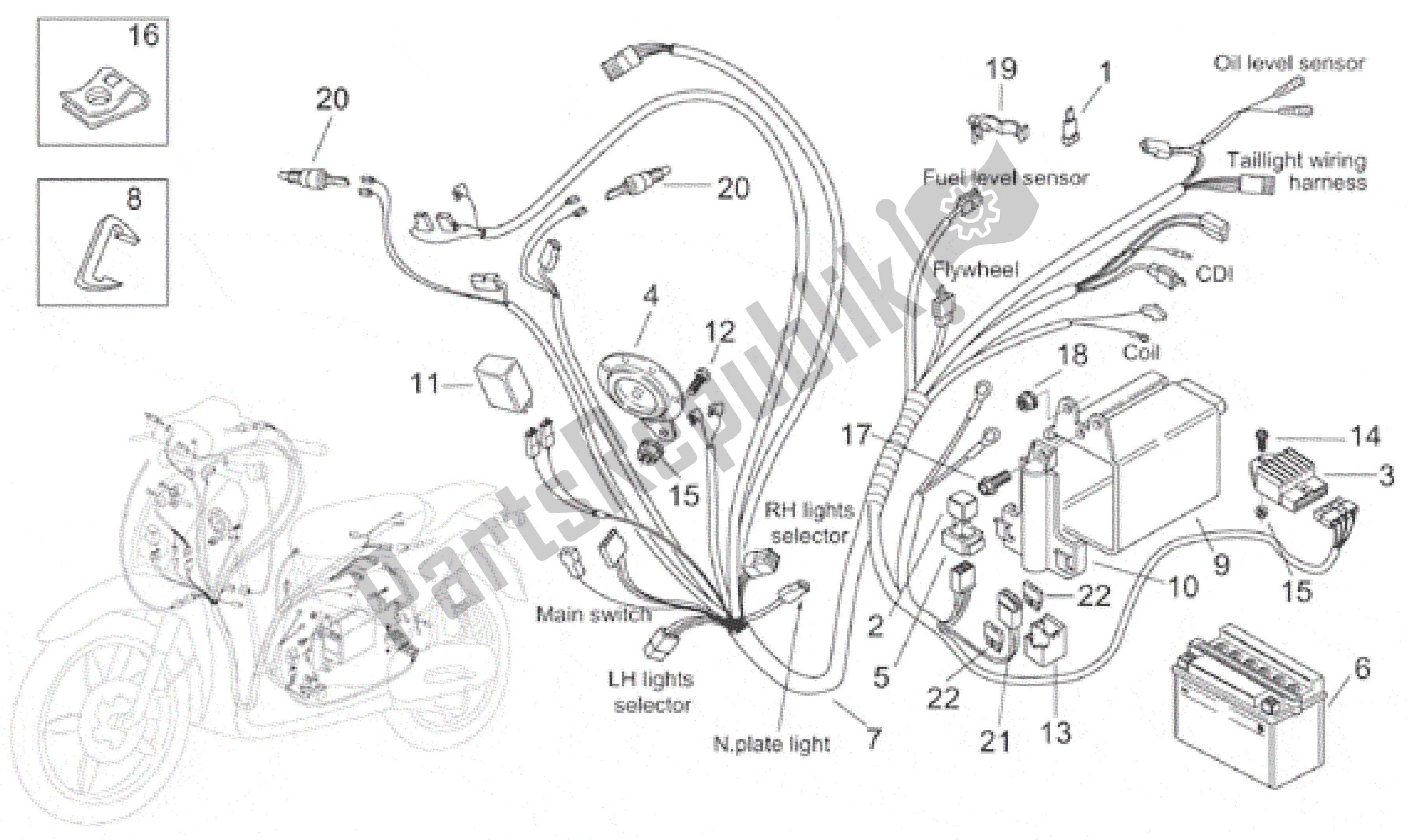 Tutte le parti per il Sistema Elettrico del Aprilia Scarabeo 100 2000