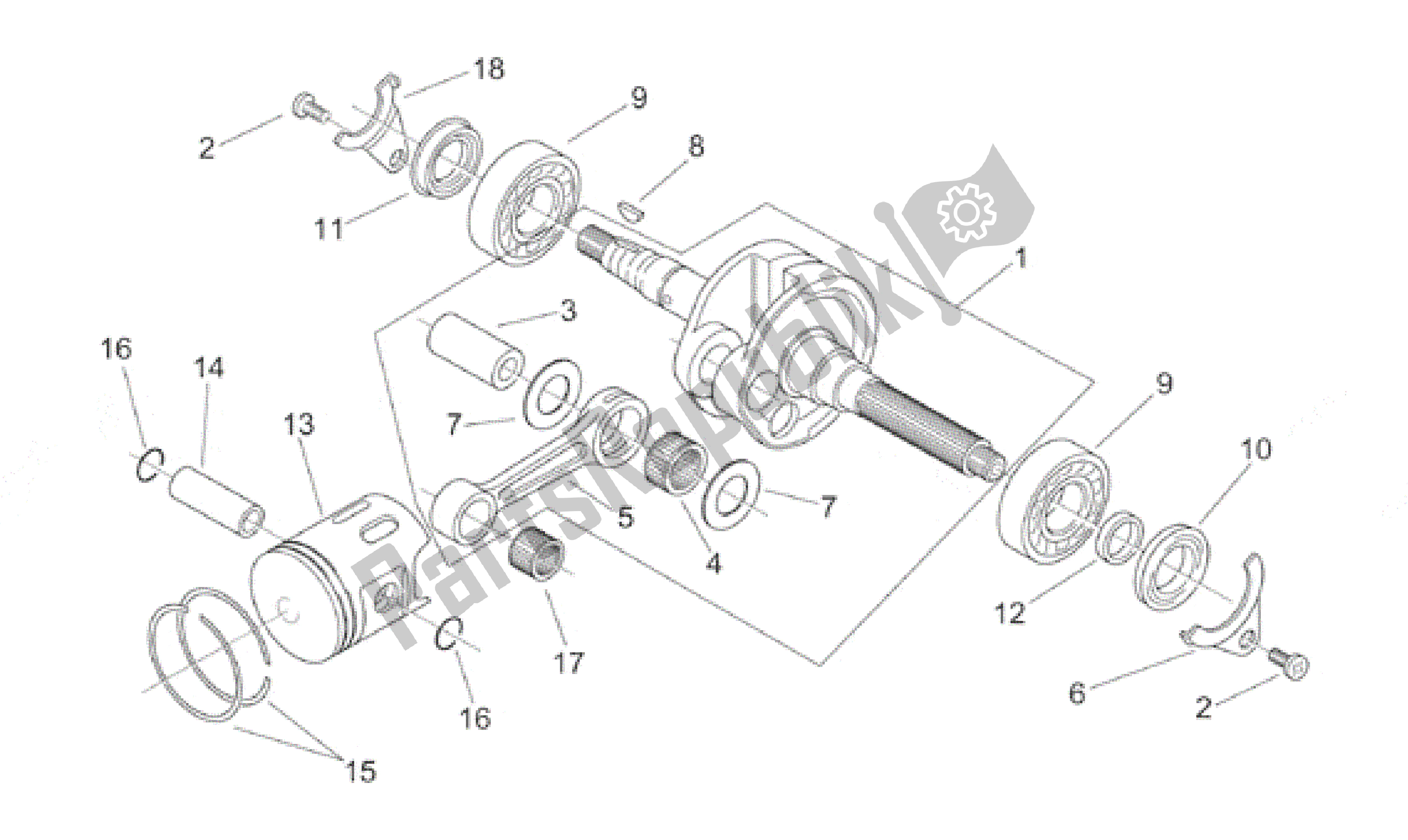 All parts for the Crankshaft - Piston of the Aprilia Scarabeo 100 2000