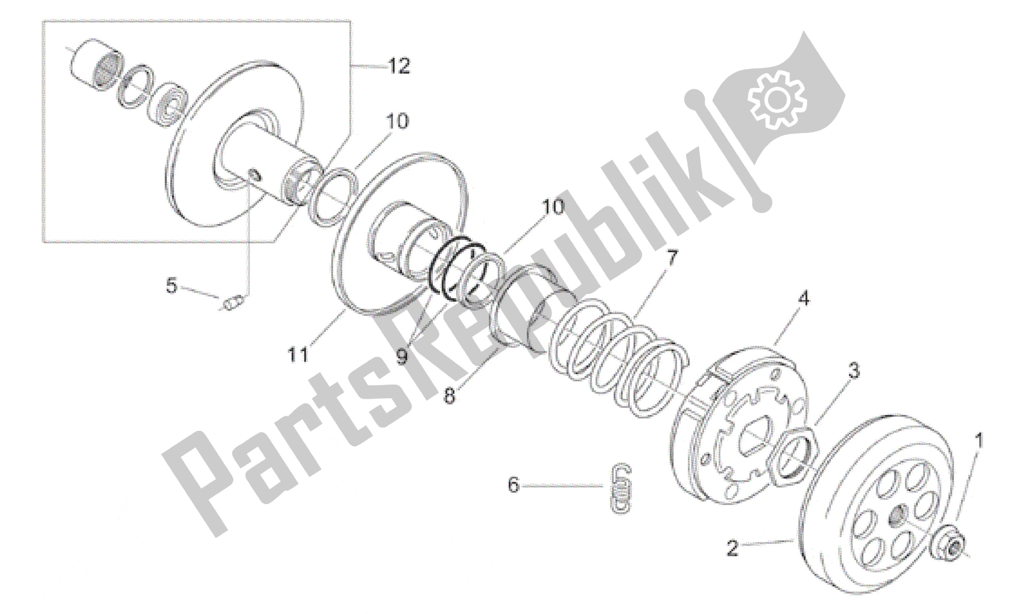 Toutes les pièces pour le Embrayage du Aprilia Scarabeo 100 2000