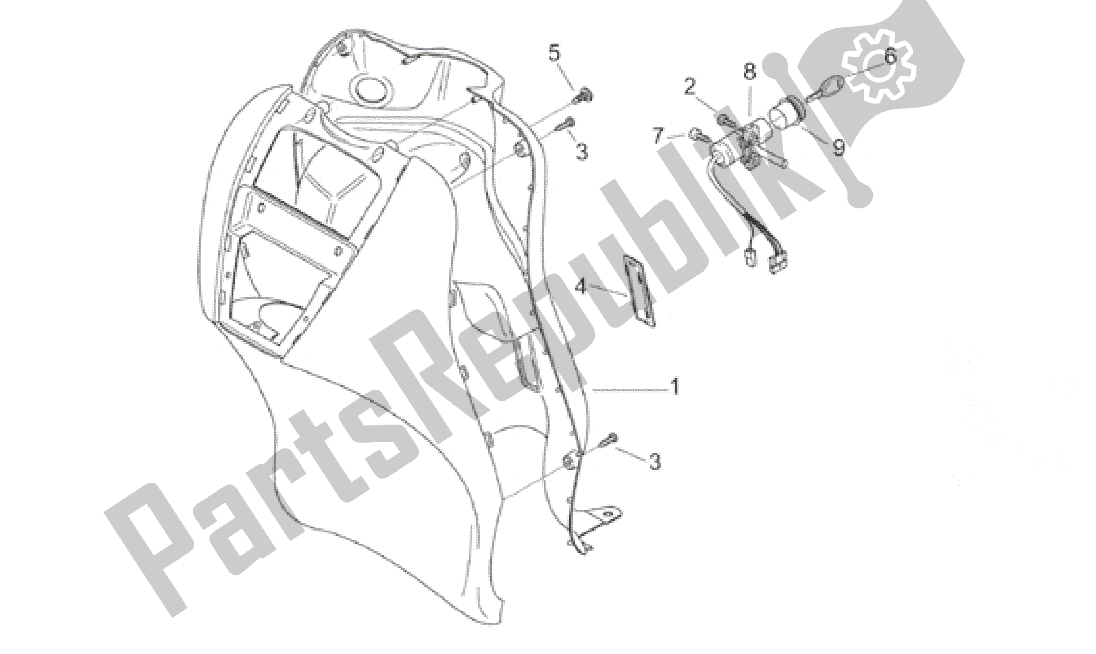 All parts for the Front Body V - Internal Shield of the Aprilia Scarabeo 100 2000