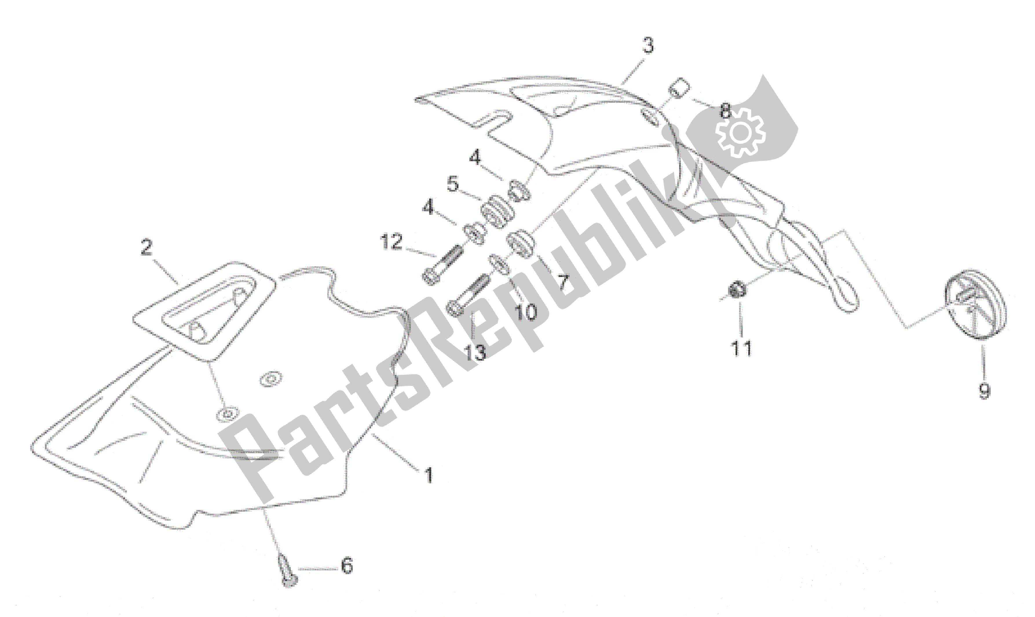 Alle Teile für das Hinterer Körper Iii - Kotflügel des Aprilia Scarabeo 100 2000