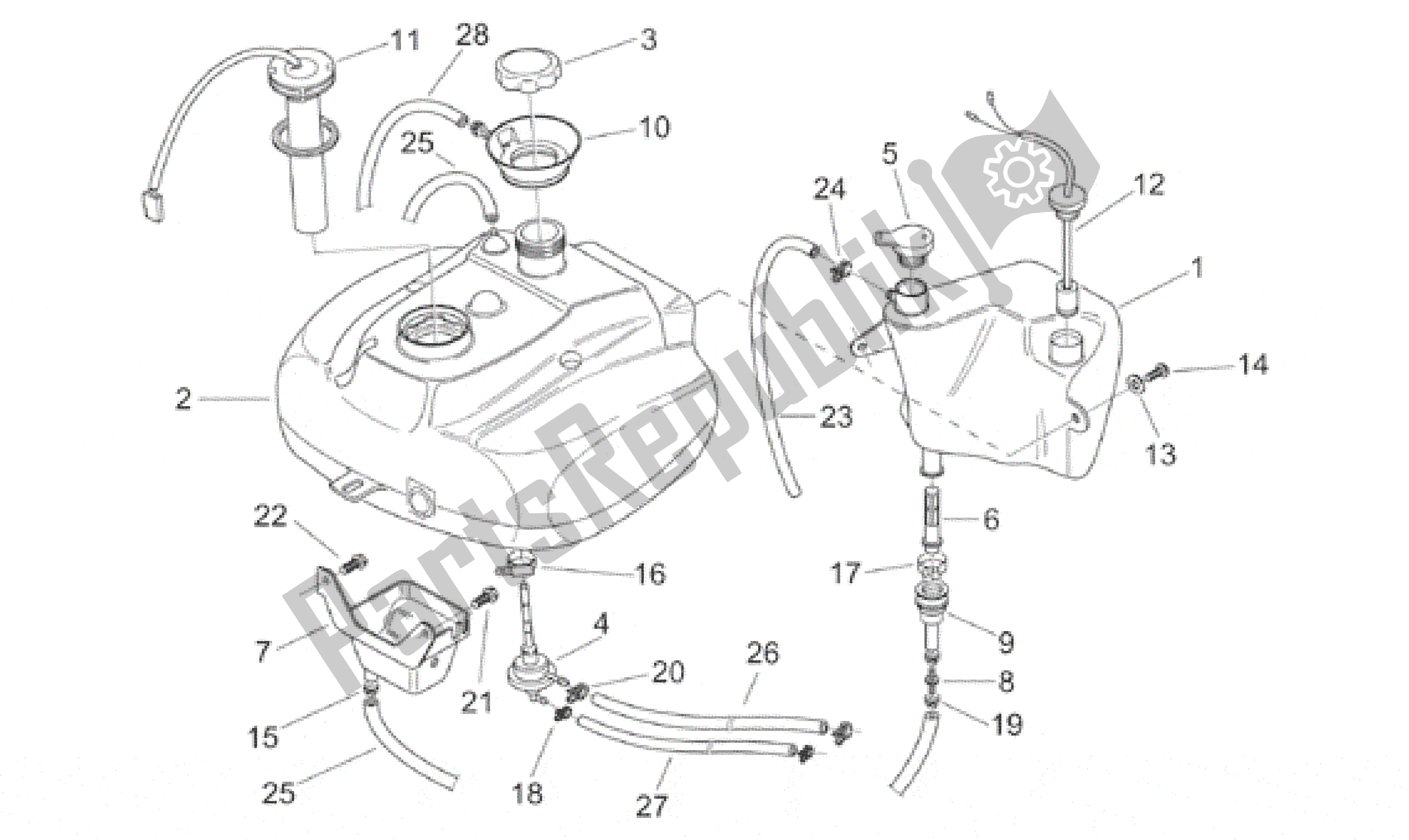 All parts for the Oil And Fuel Tank of the Aprilia Scarabeo 100 2000