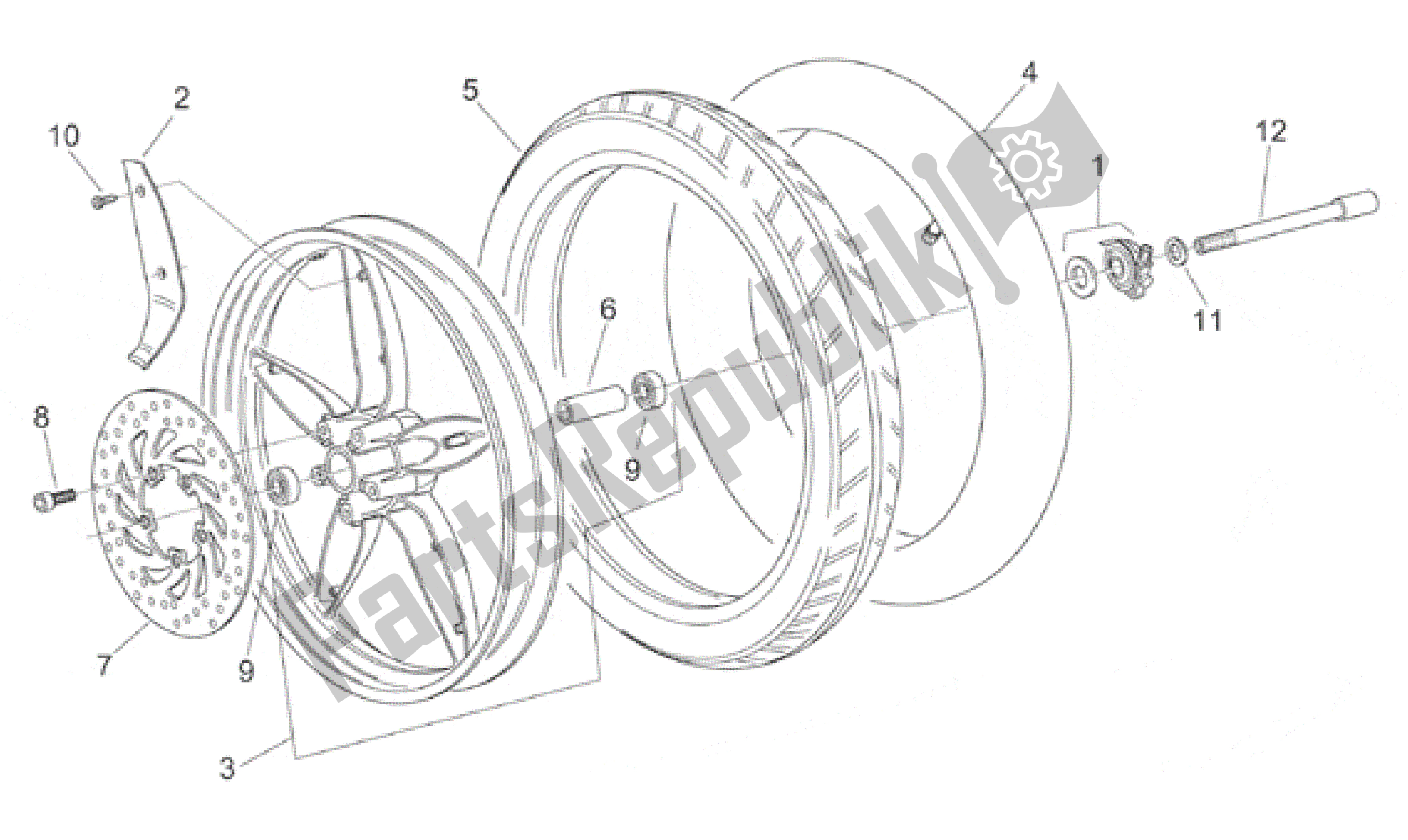 All parts for the Front Wheel of the Aprilia Scarabeo 100 2000