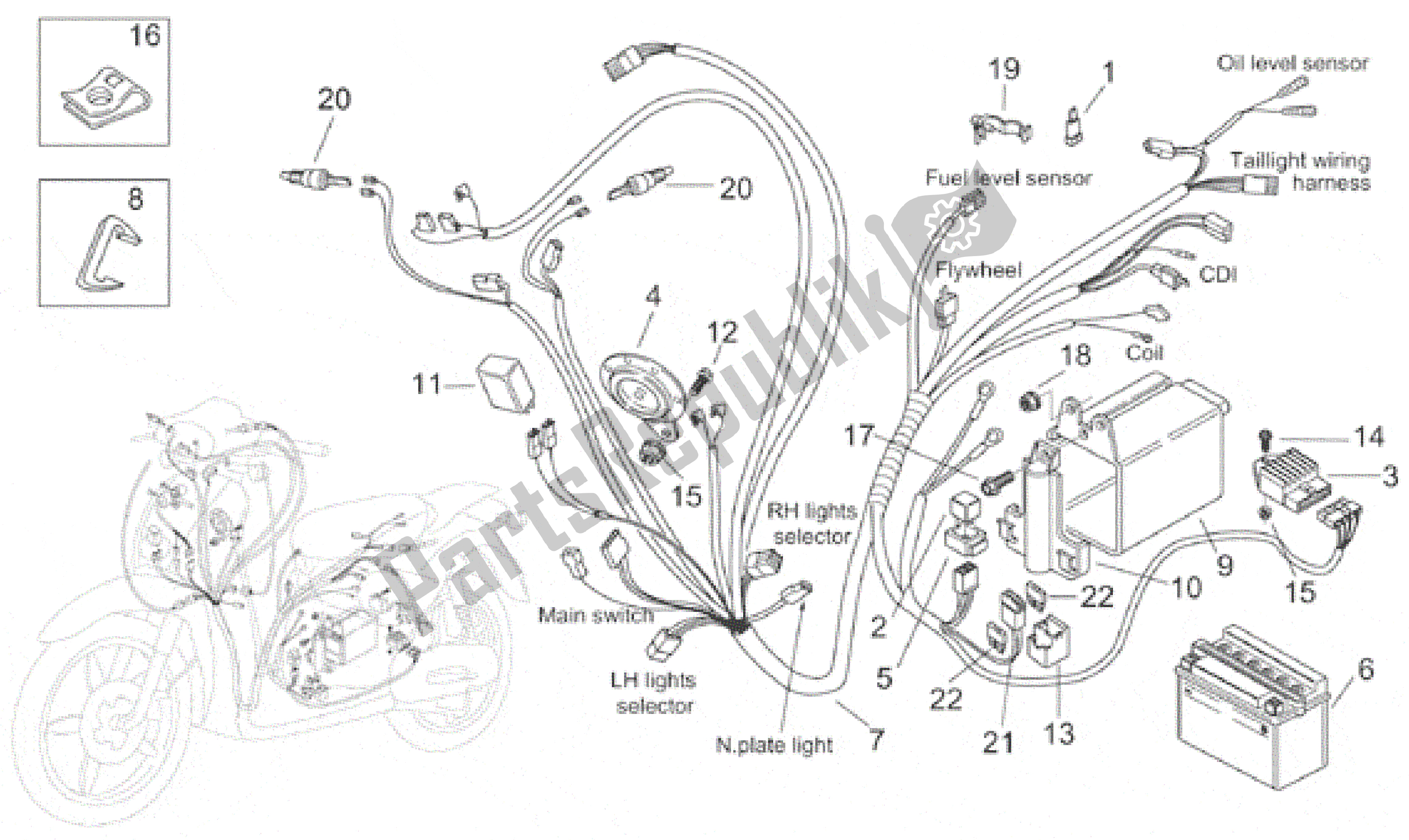 All parts for the Electrical System of the Aprilia Scarabeo 100 2000