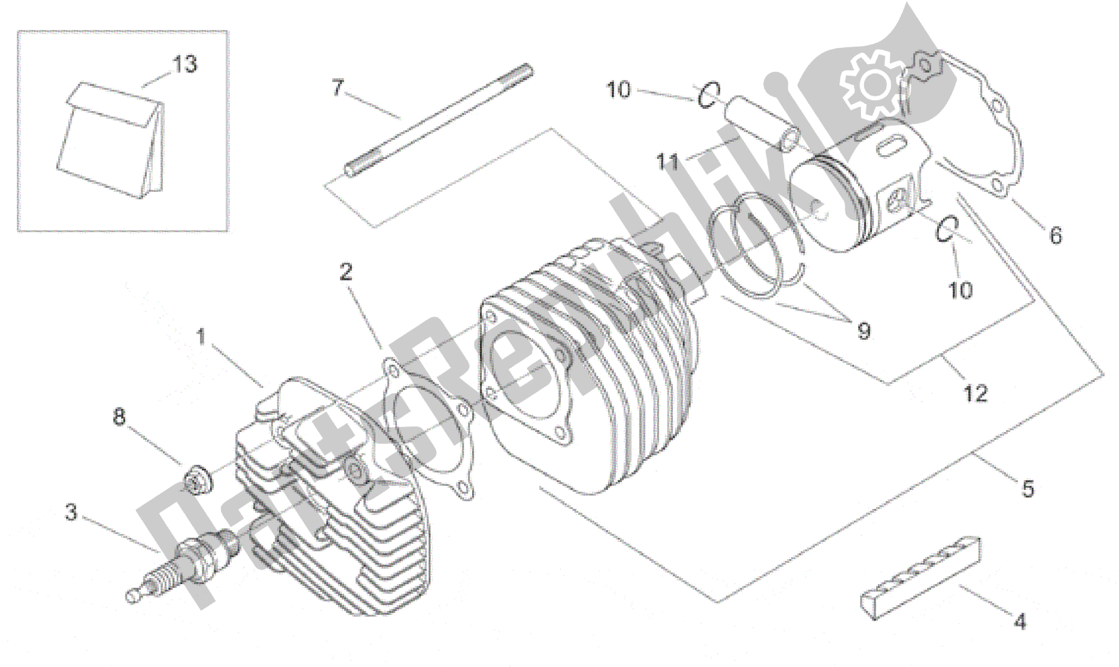 All parts for the Cylinder Head of the Aprilia Scarabeo 100 2000