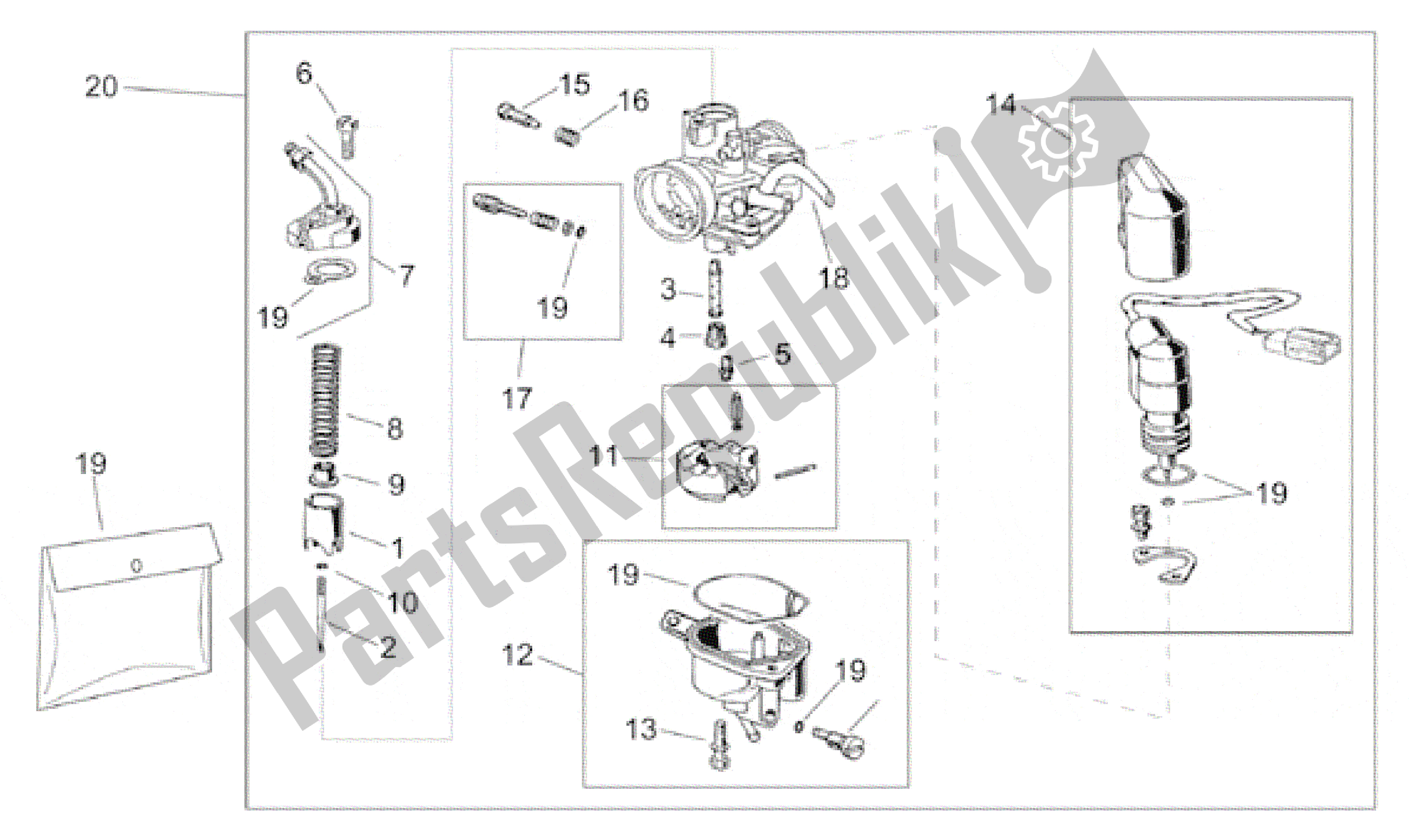 All parts for the Carburettor of the Aprilia Scarabeo 100 2000