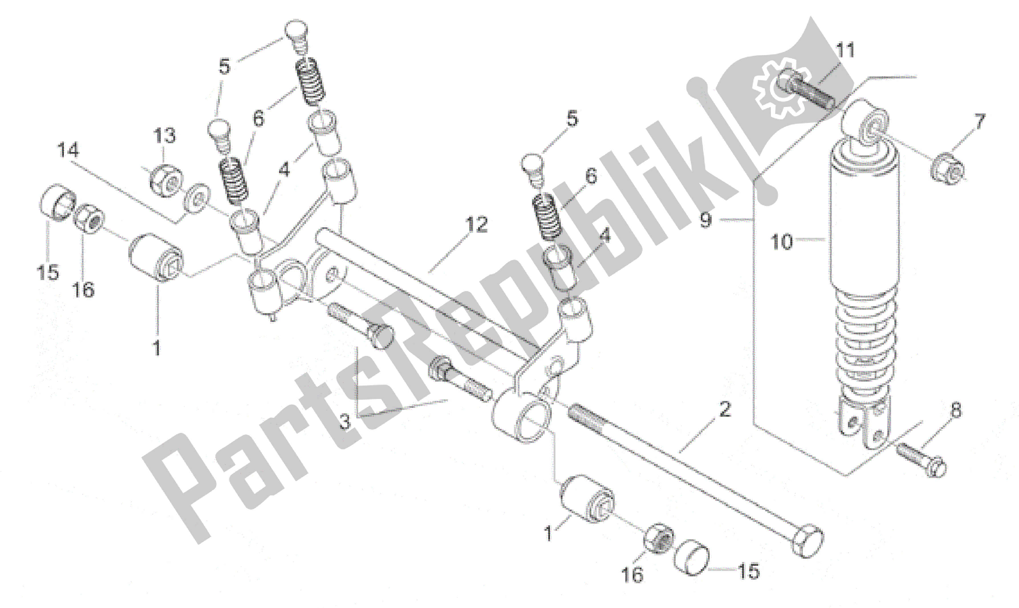 All parts for the R. Shock Absorber-connect. Rod of the Aprilia Scarabeo 100 2000